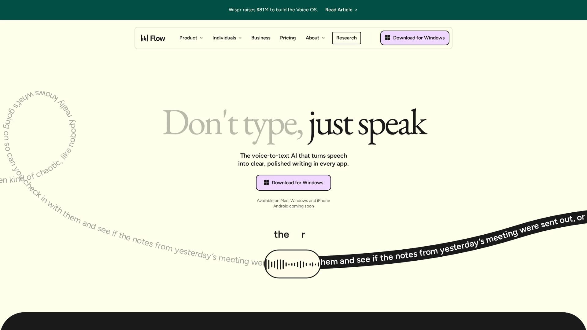 wispr-flow homepage