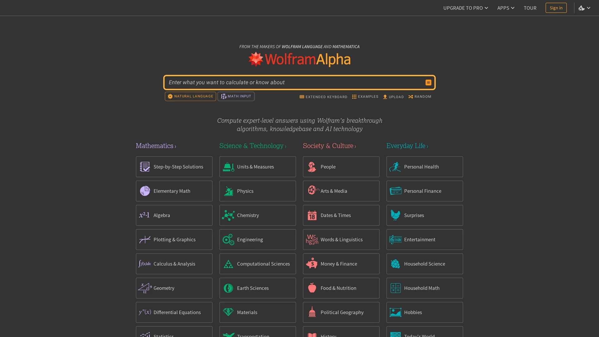 wolframalpha homepage