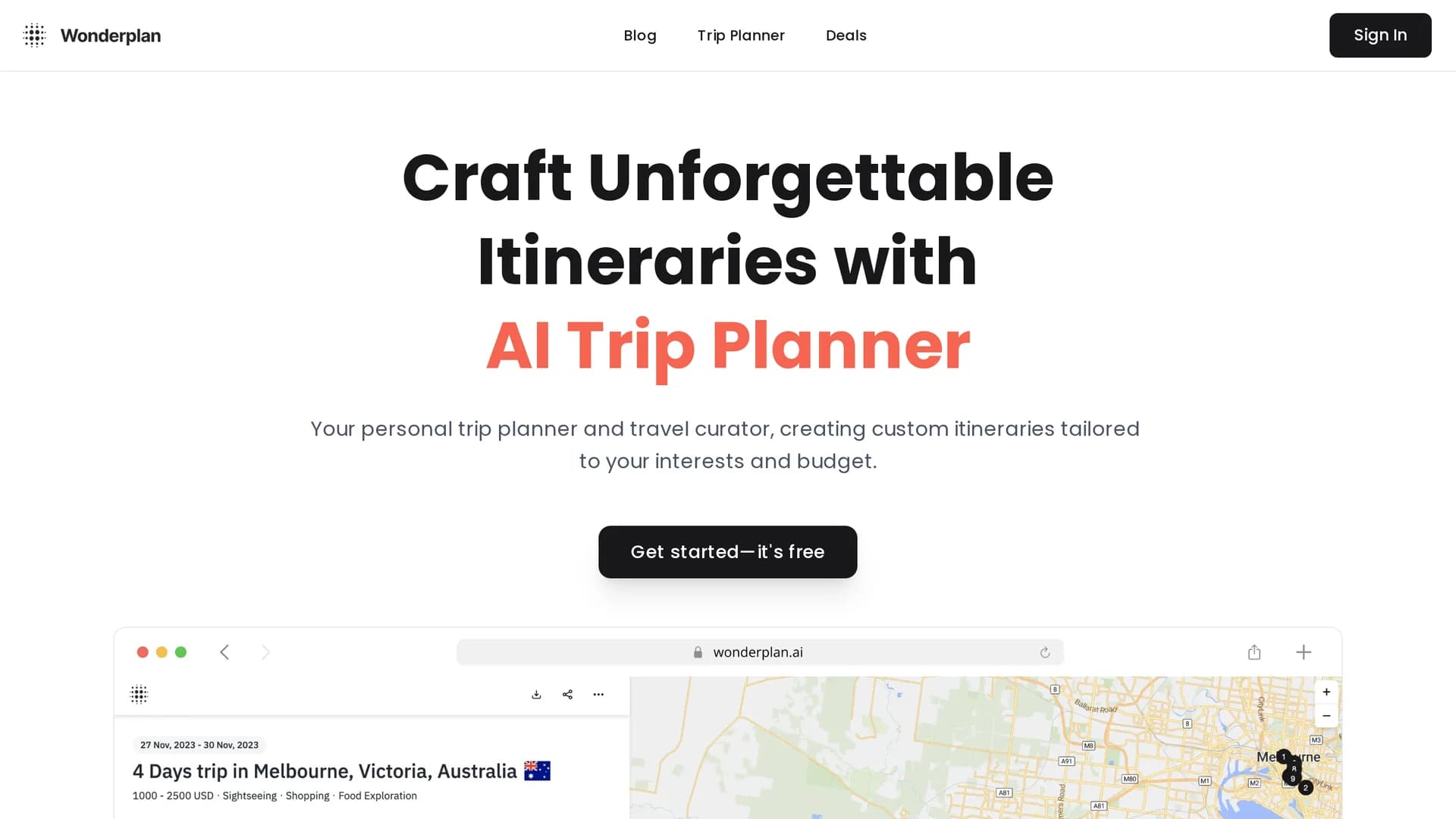 wonderplan-ai homepage