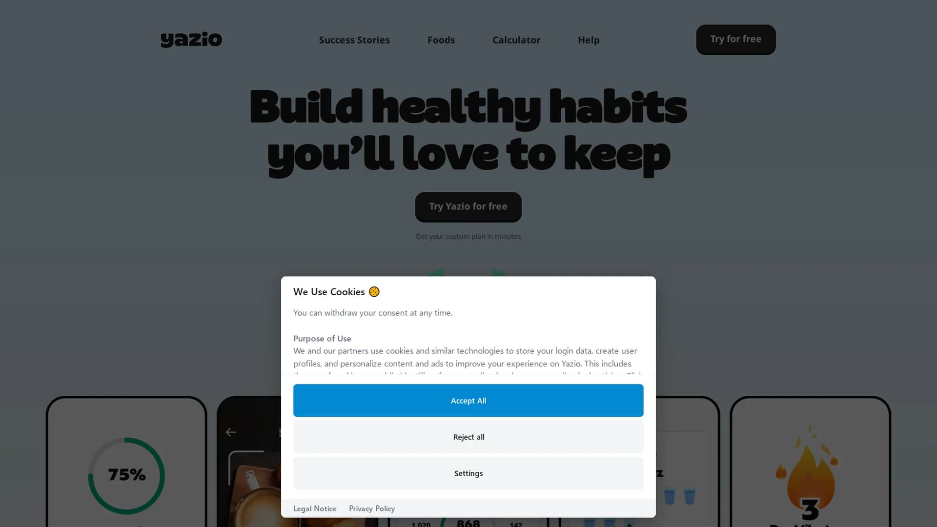 yazio homepage