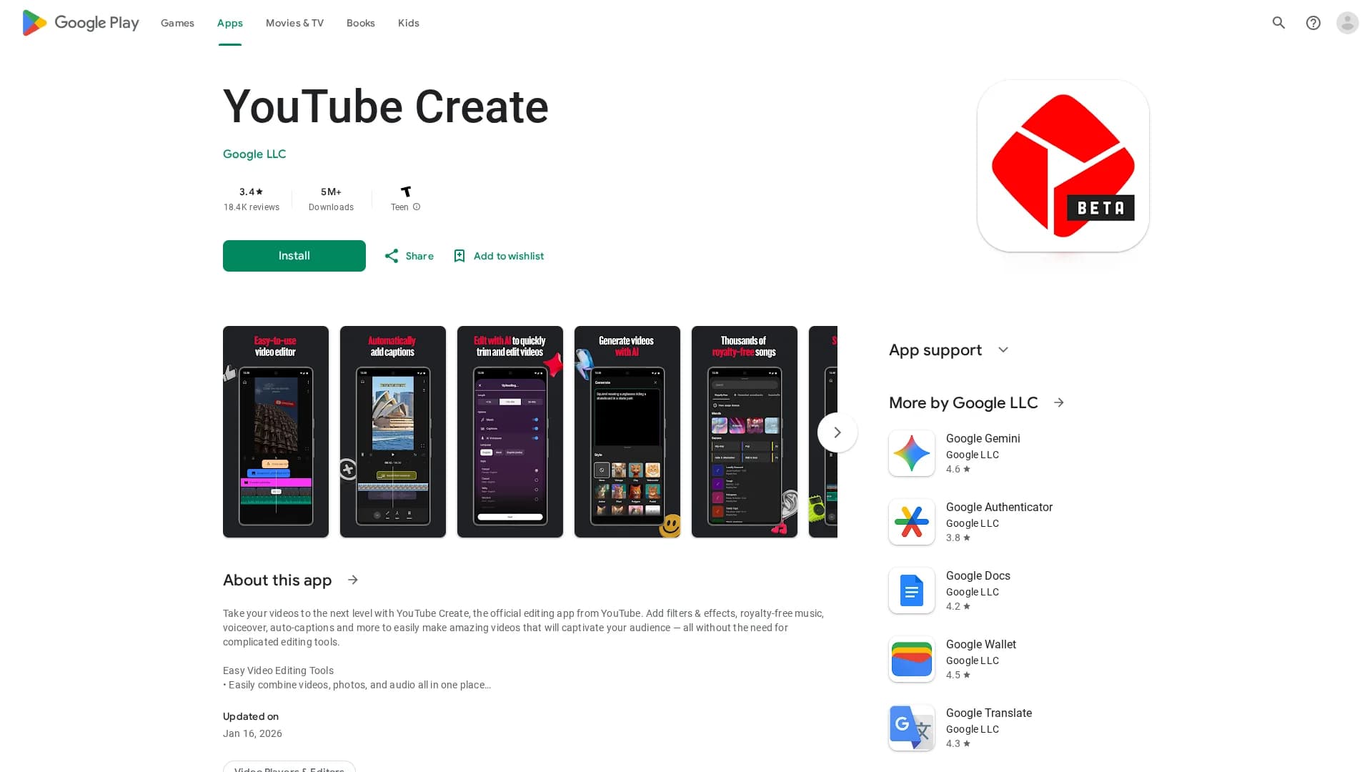 youtube-create homepage