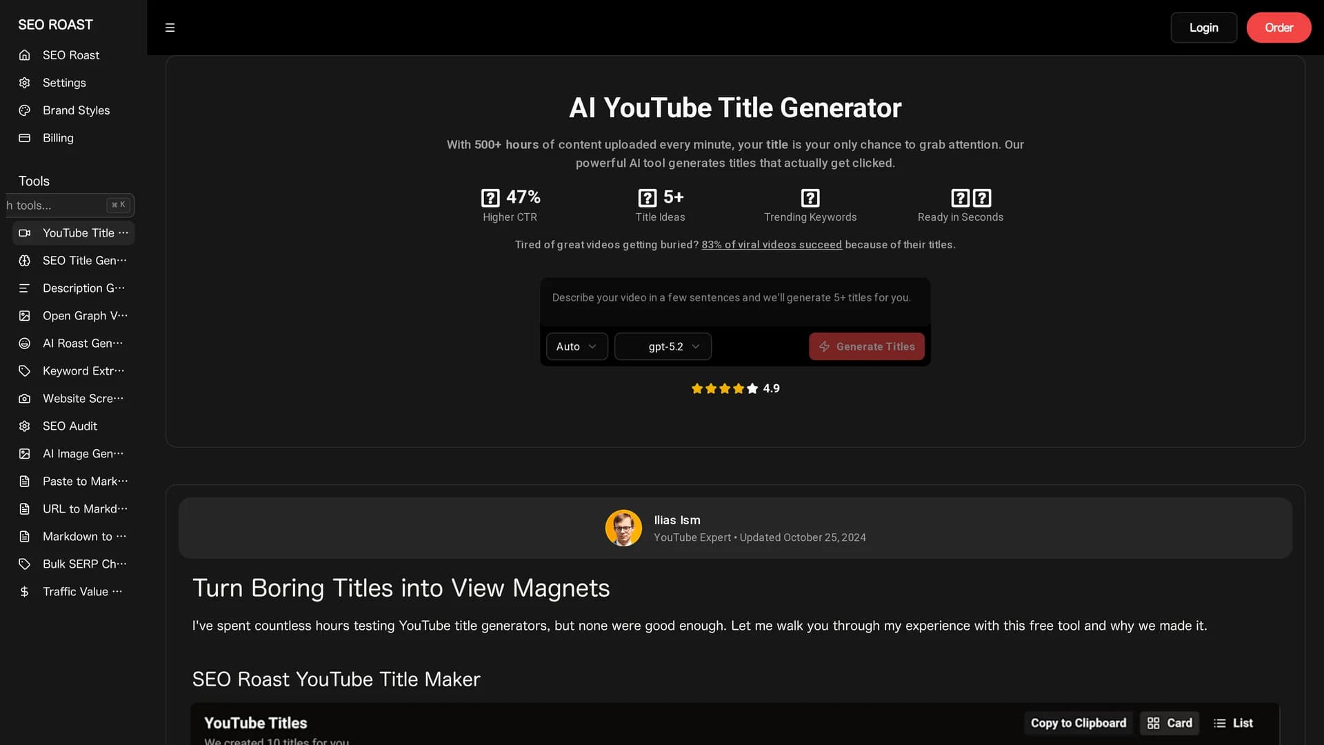 youtube-title-generator homepage