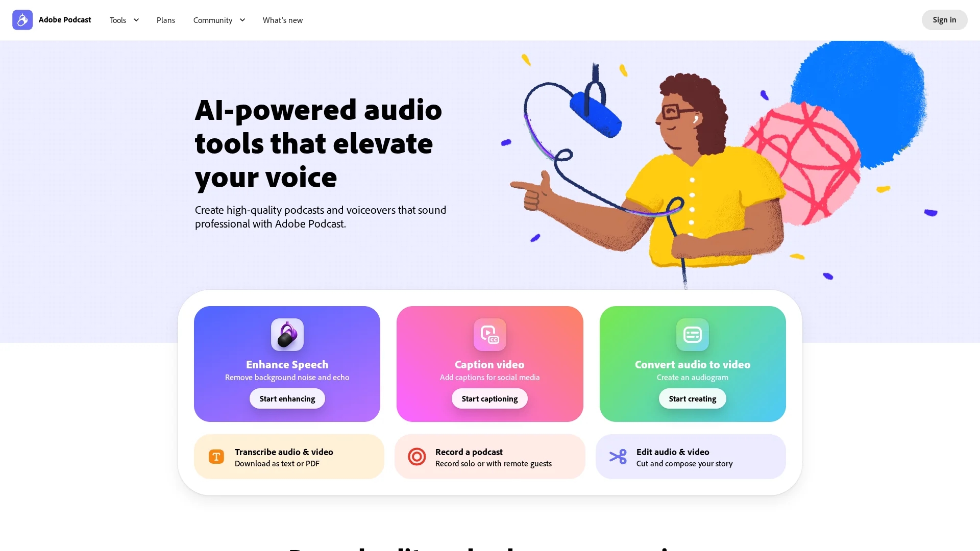adobe-podcast homepage