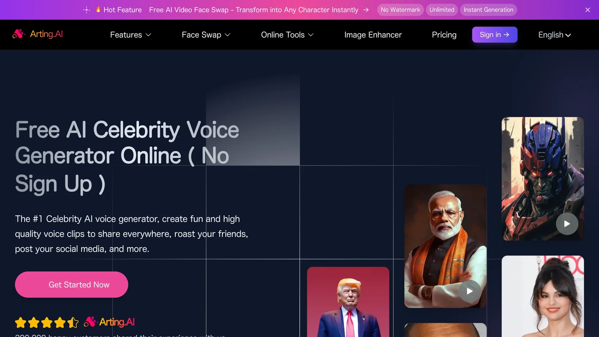 ai-celebrity-voice-generator homepage