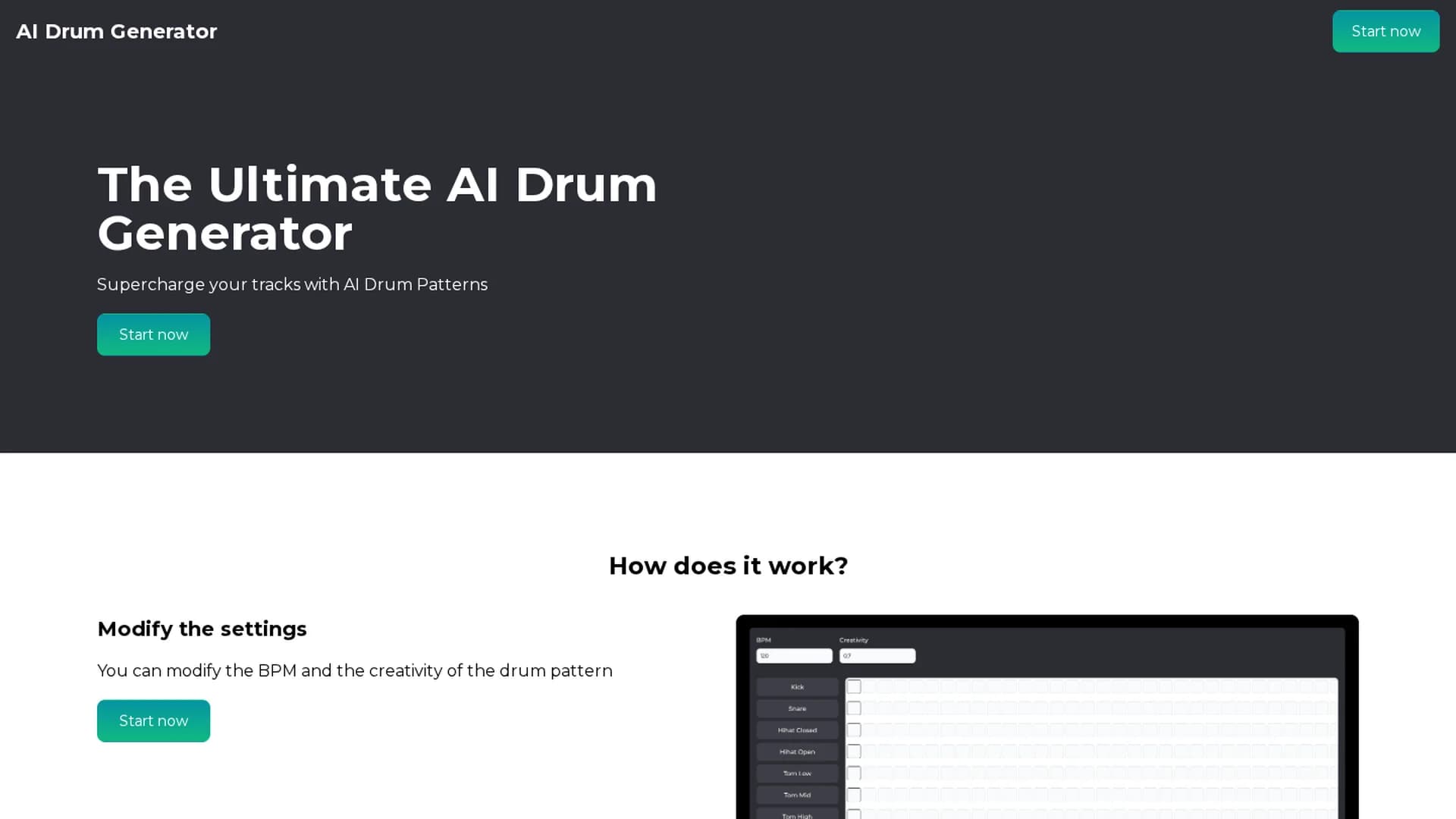 ai-drum-generator homepage