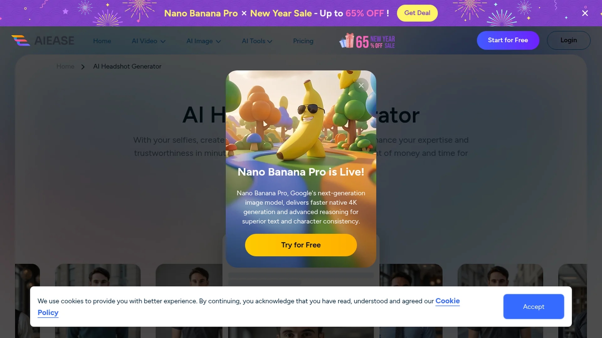ai-ease-headshot-generator homepage