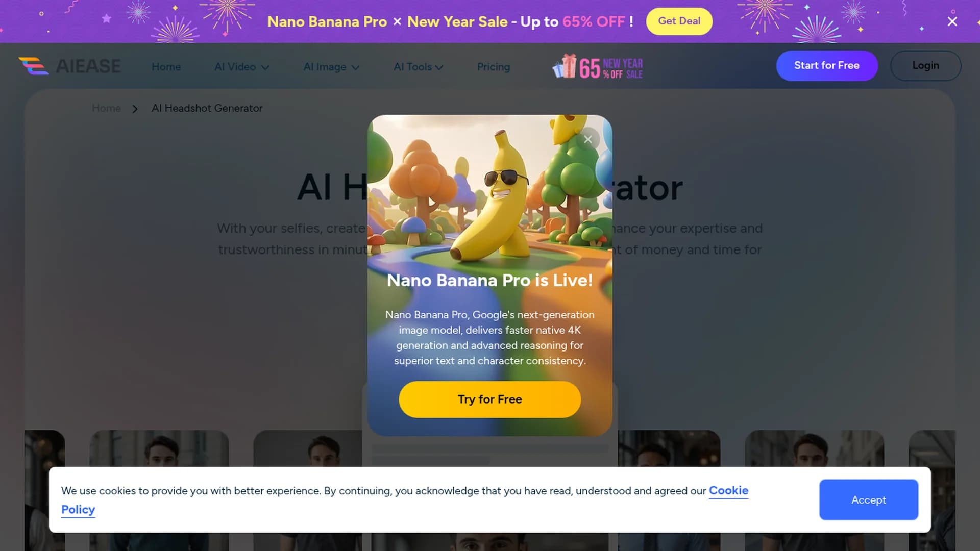 ai-ease-headshot-generator homepage