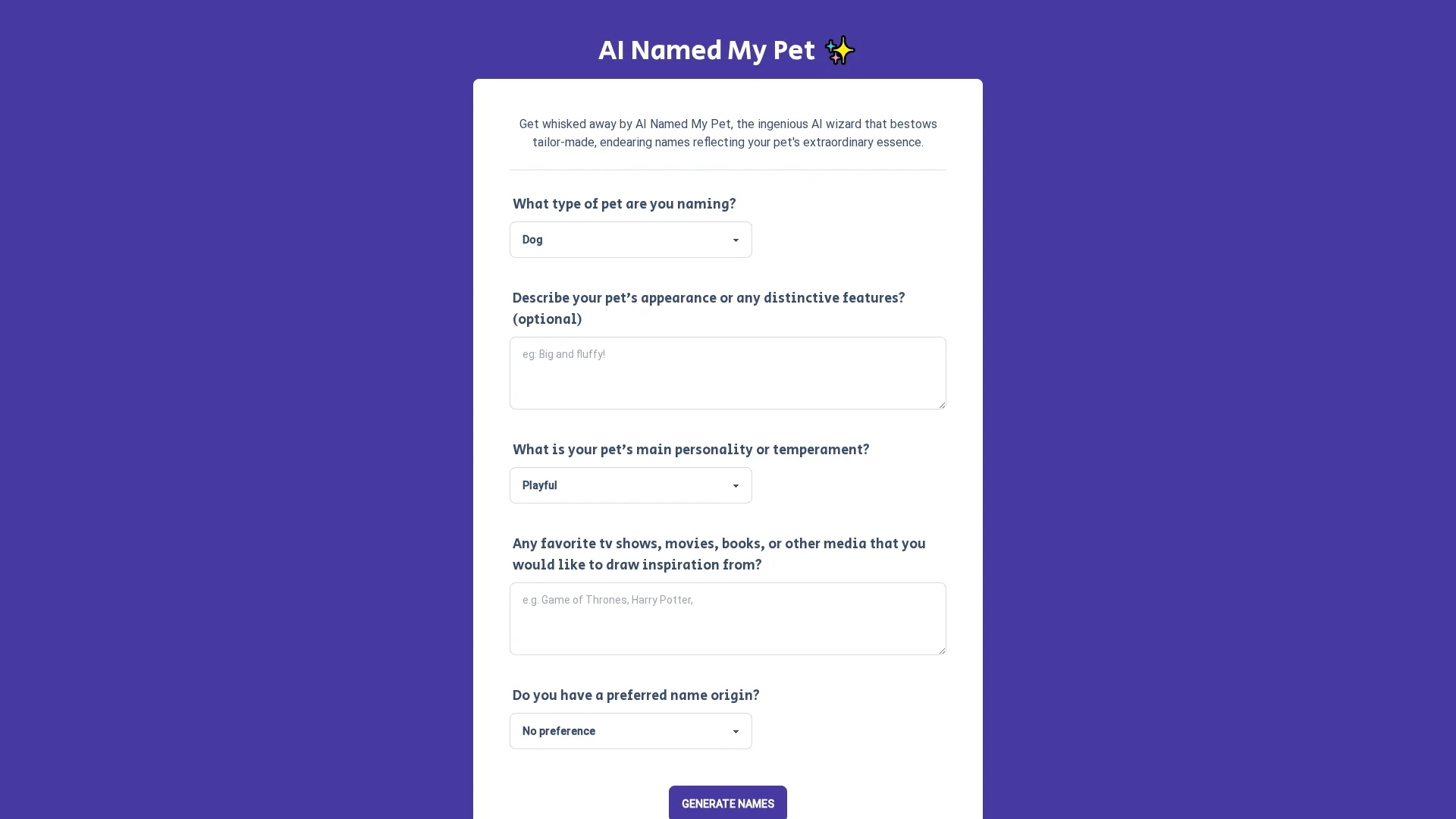 ai-named-my-pet homepage