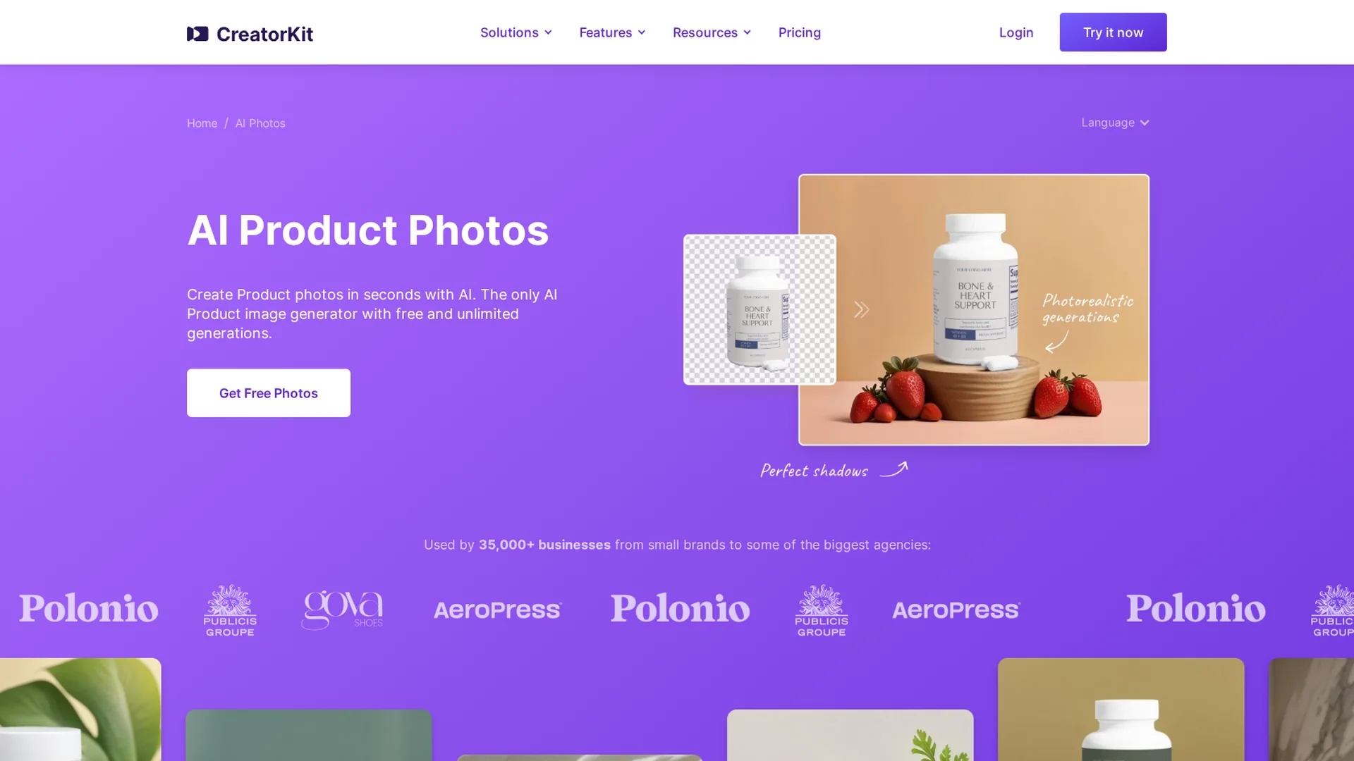 ai-product-photos-by-creatorkit homepage