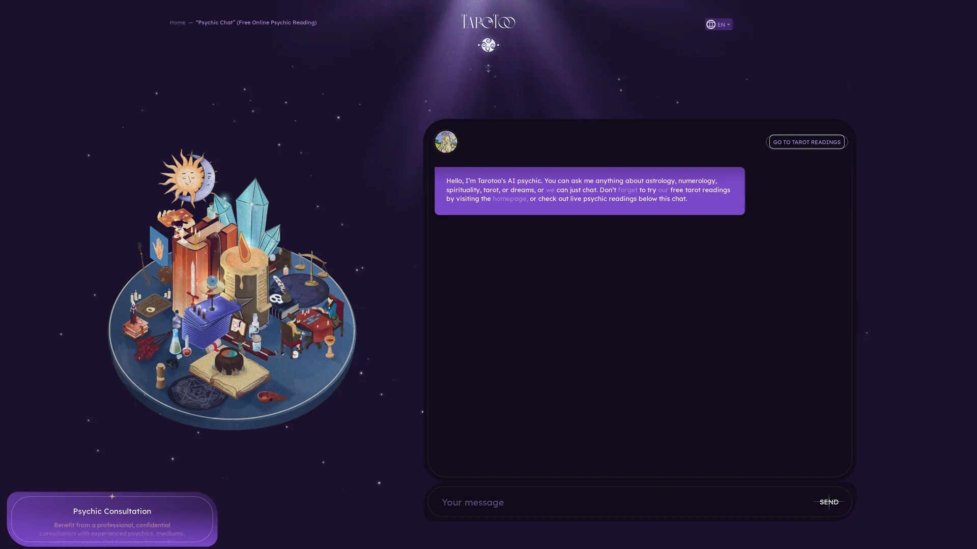 ai-psychic-by-tarotoo homepage