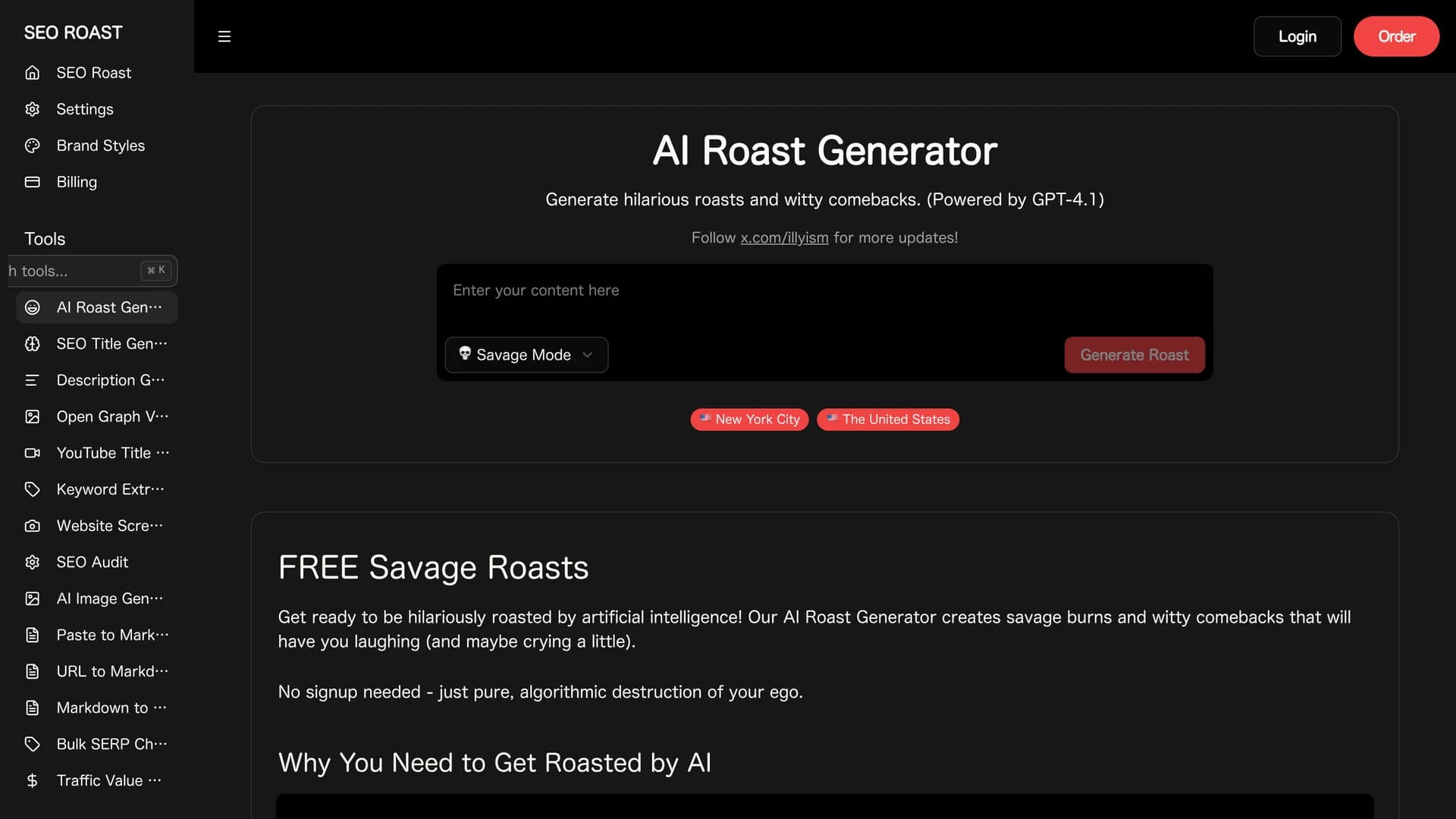 ai-roast-generator homepage