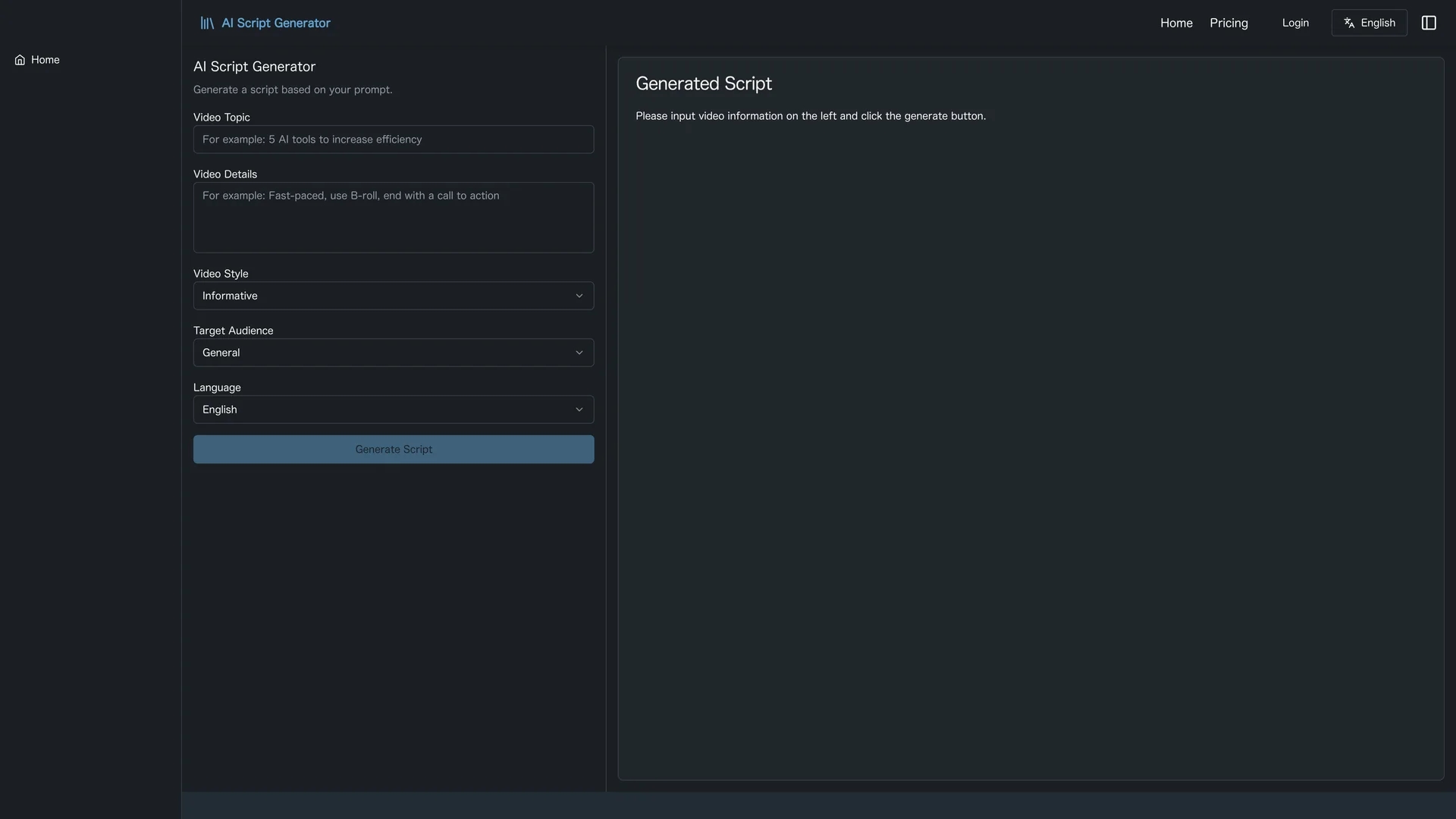 ai-script-generator homepage