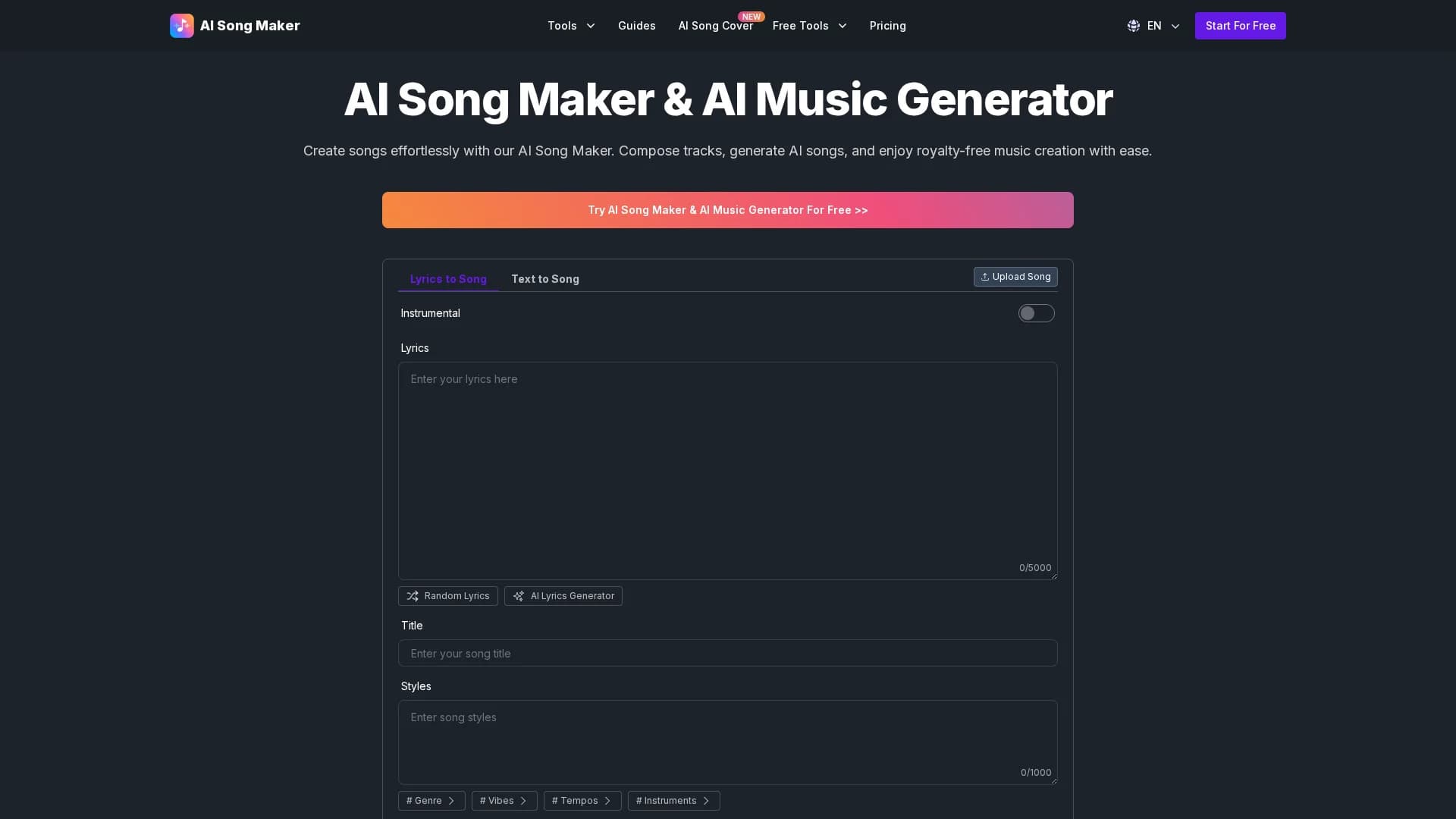 ai-song-maker homepage