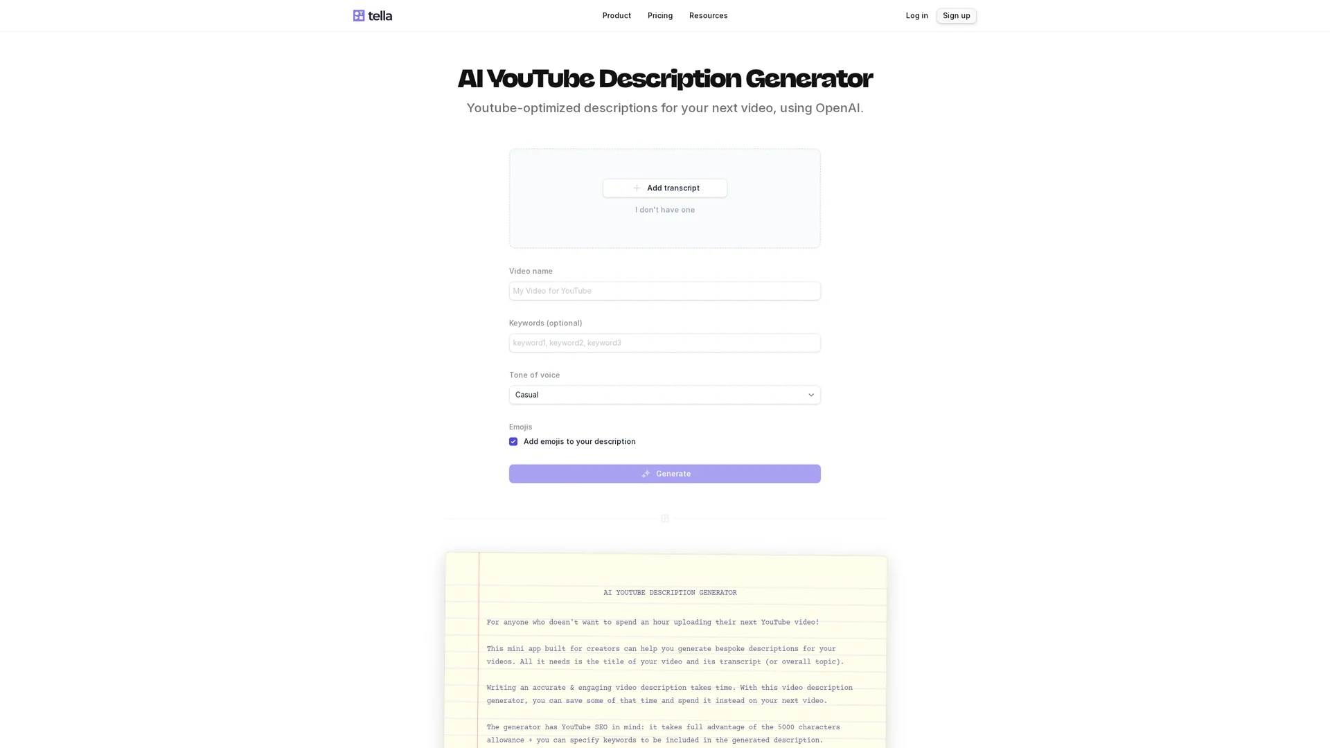 ai-youtube-description-generator homepage