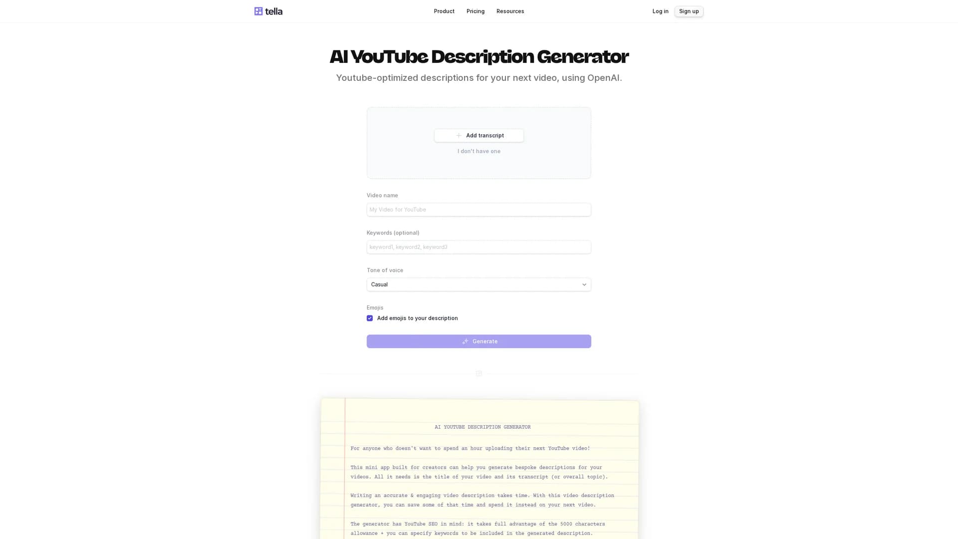 ai-youtube-description-generator homepage