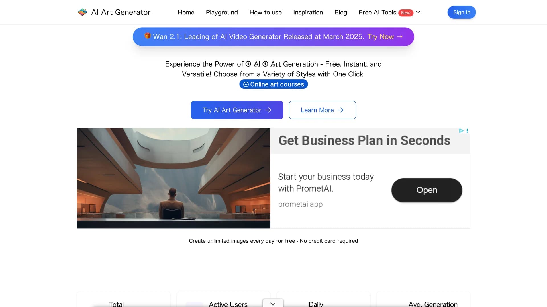 aiartgenerator-net homepage