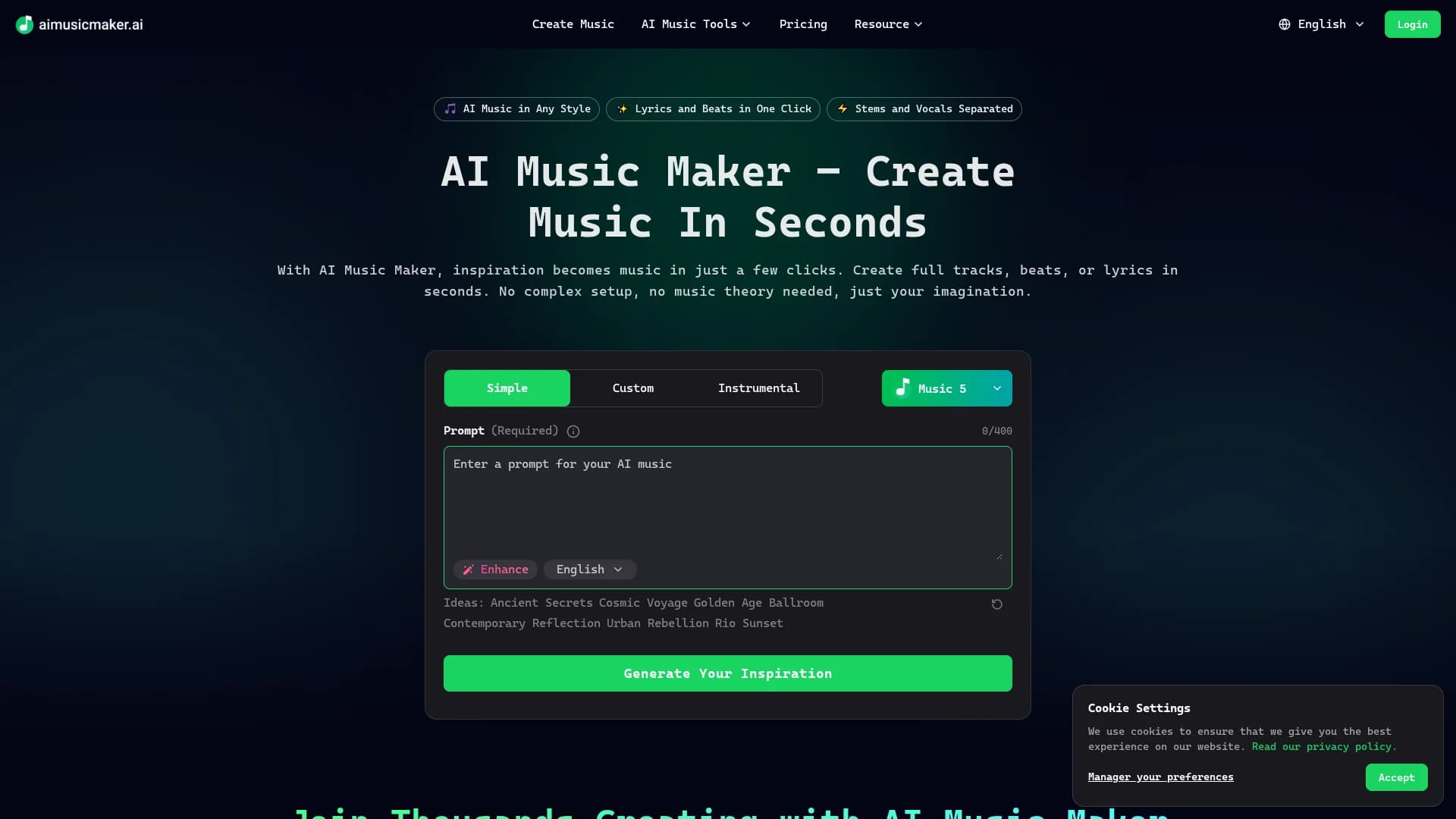 aimusicmaker-ai homepage