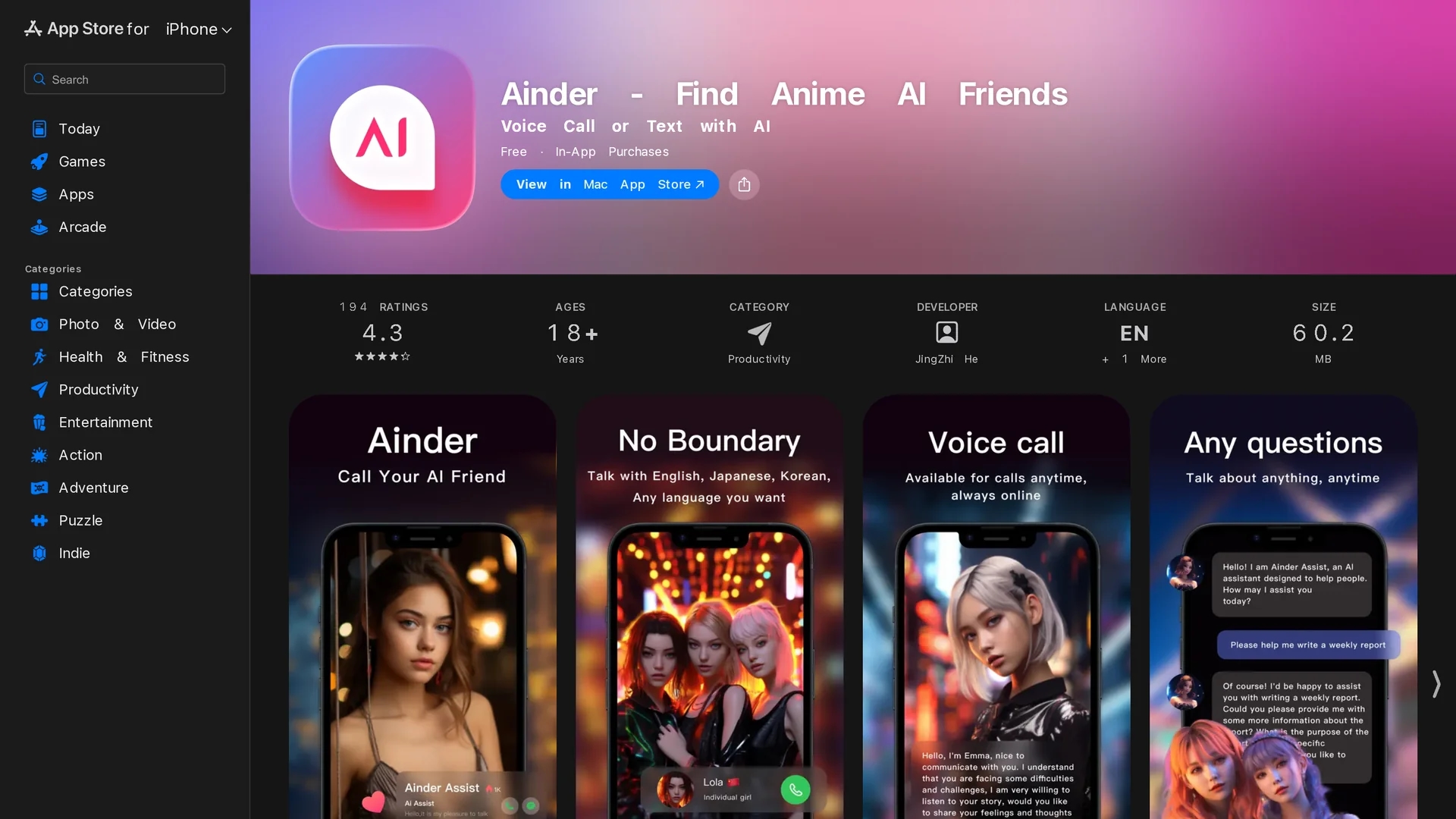 ainder-find-ai-friends-like-tinder homepage