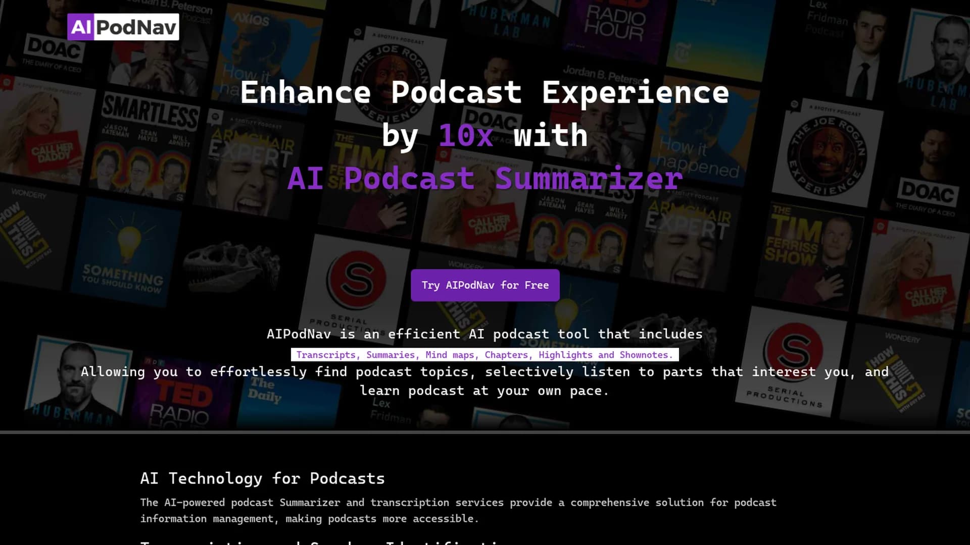 aipodnav-ai-podcast-summarizer homepage