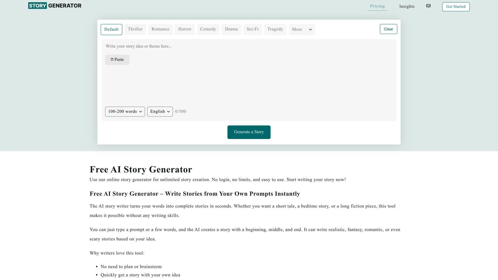 aistorygenerator-com homepage