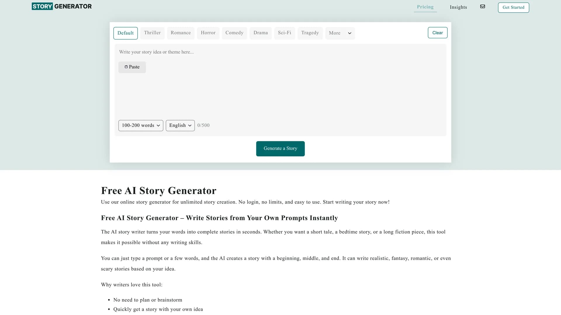 aistorygenerator-com homepage
