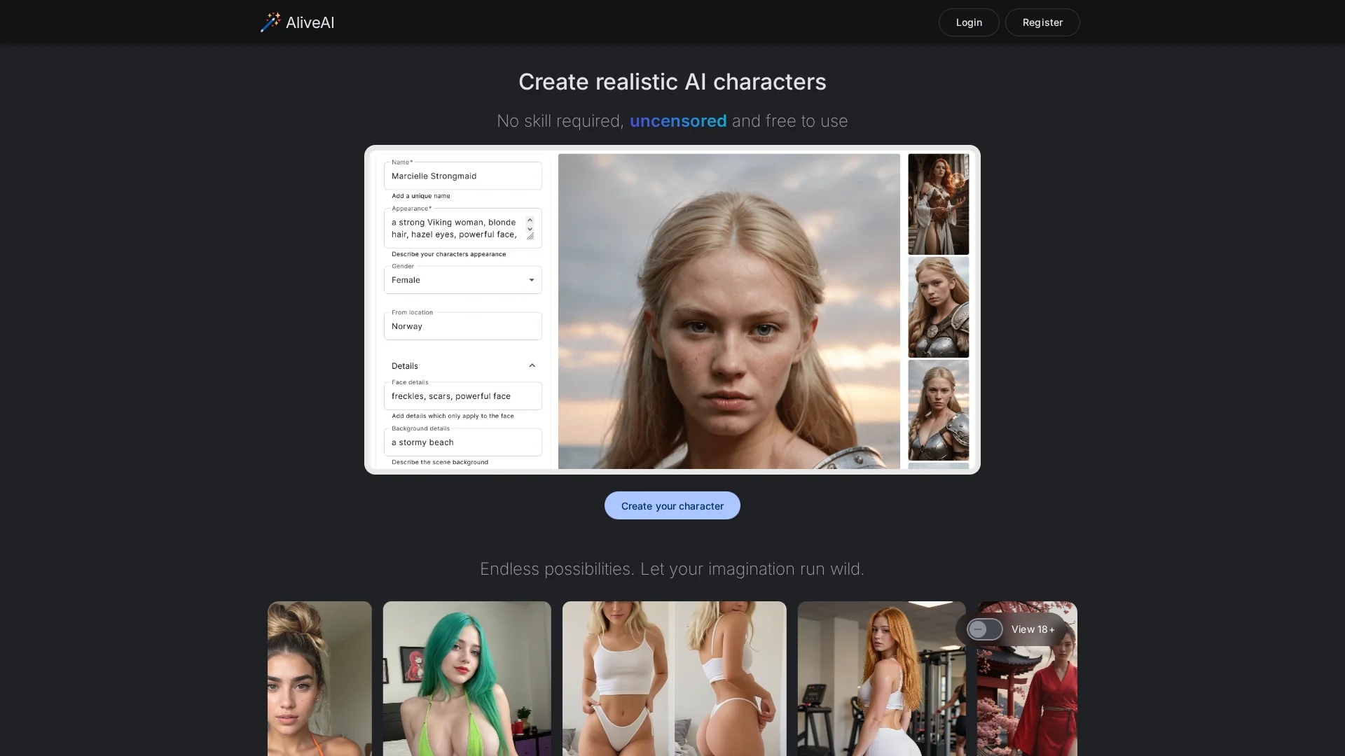 aliveai-realistic-ai-characters homepage