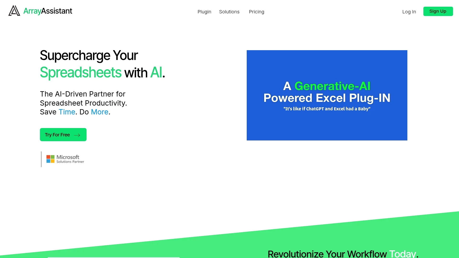 array-assistant-ai-excel-bot homepage