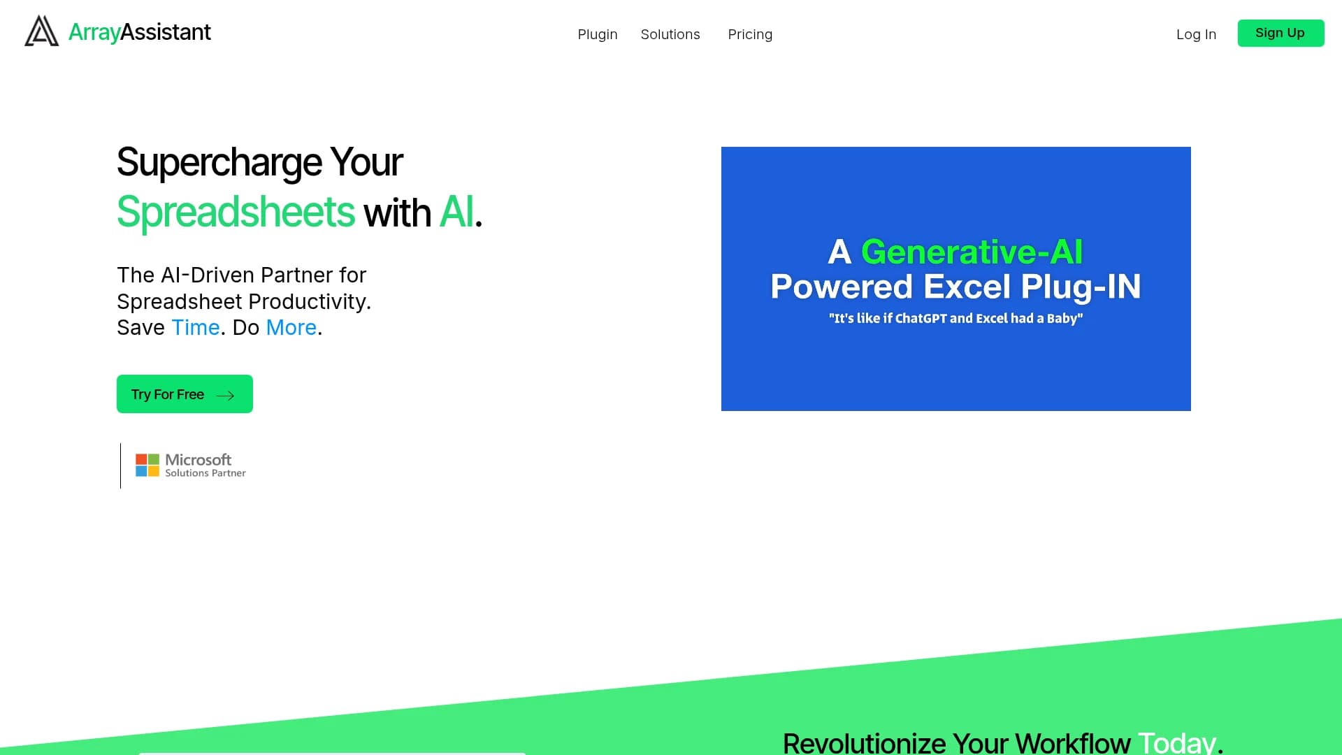array-assistant-ai-excel-bot homepage