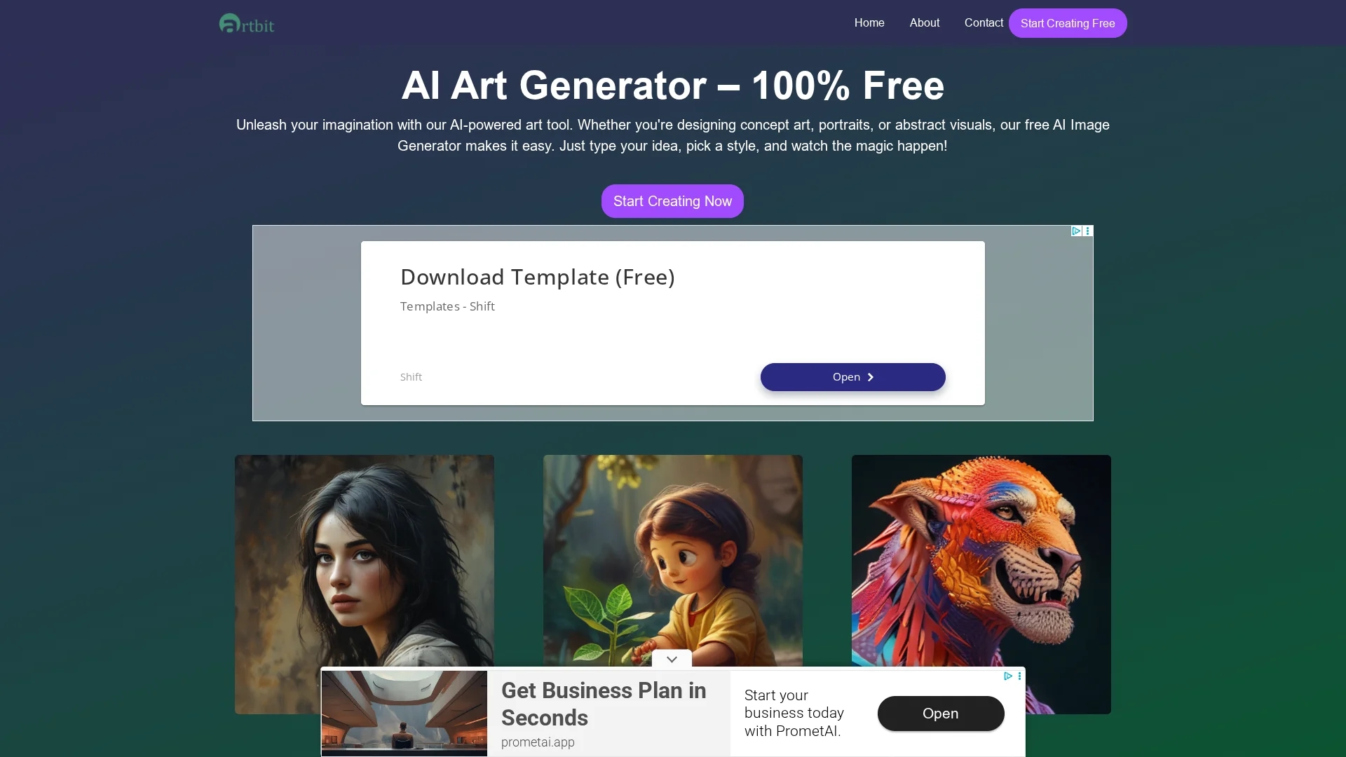 artbit-ai homepage