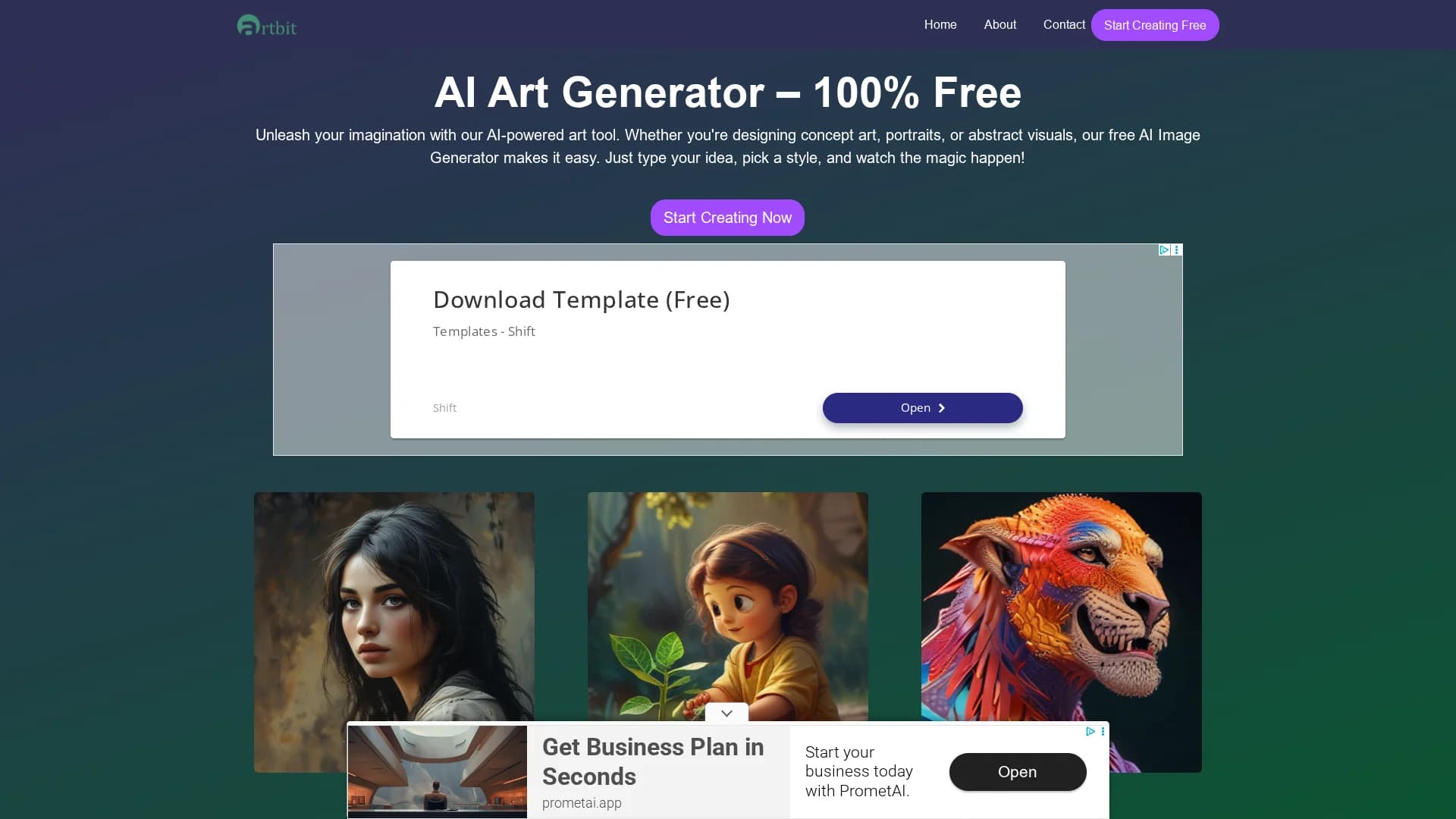 artbit-ai homepage