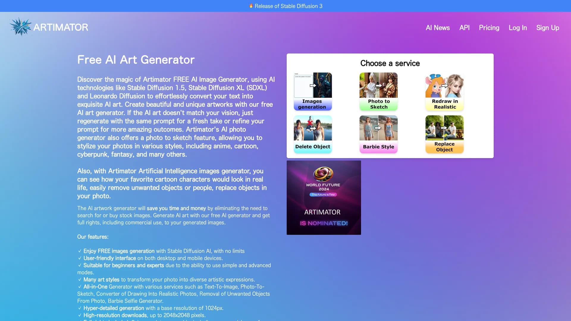 artimator homepage