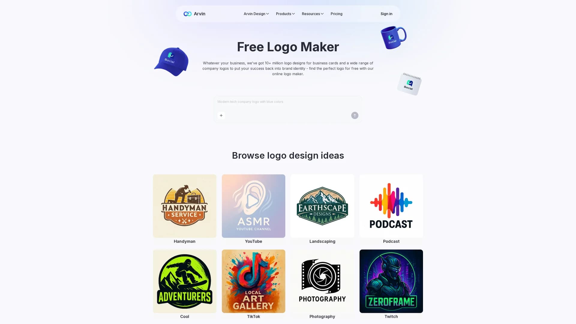 arvin-ai-logo-maker homepage