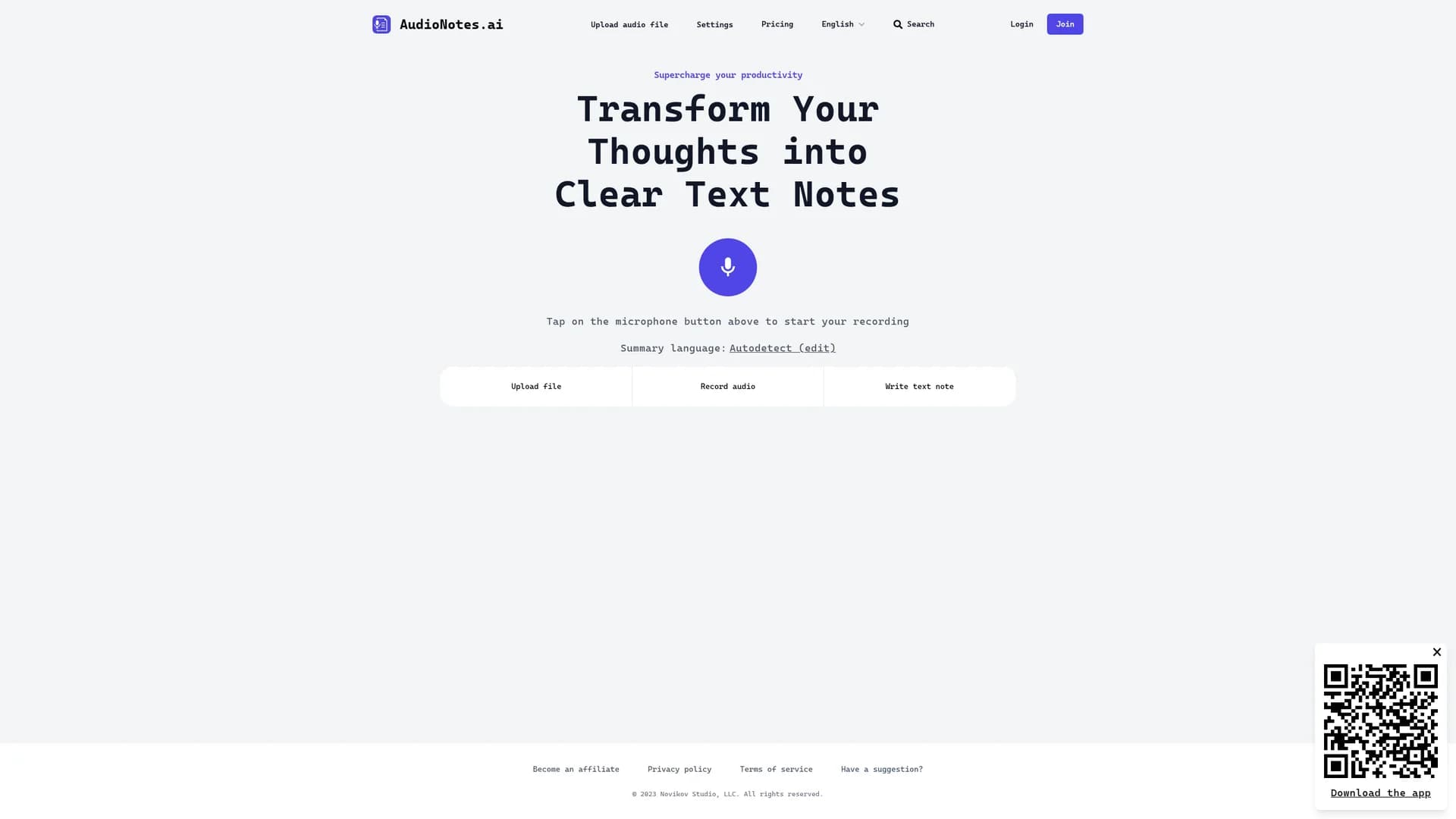 audionotes-ai homepage