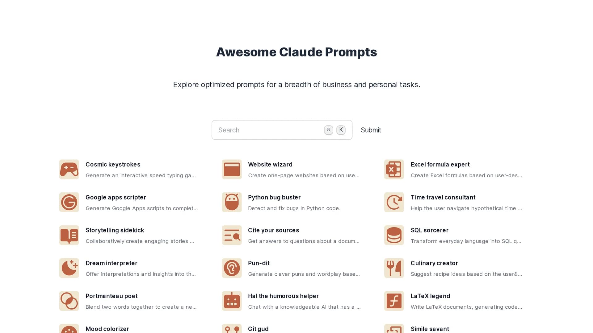 awesome-claude-prompts homepage