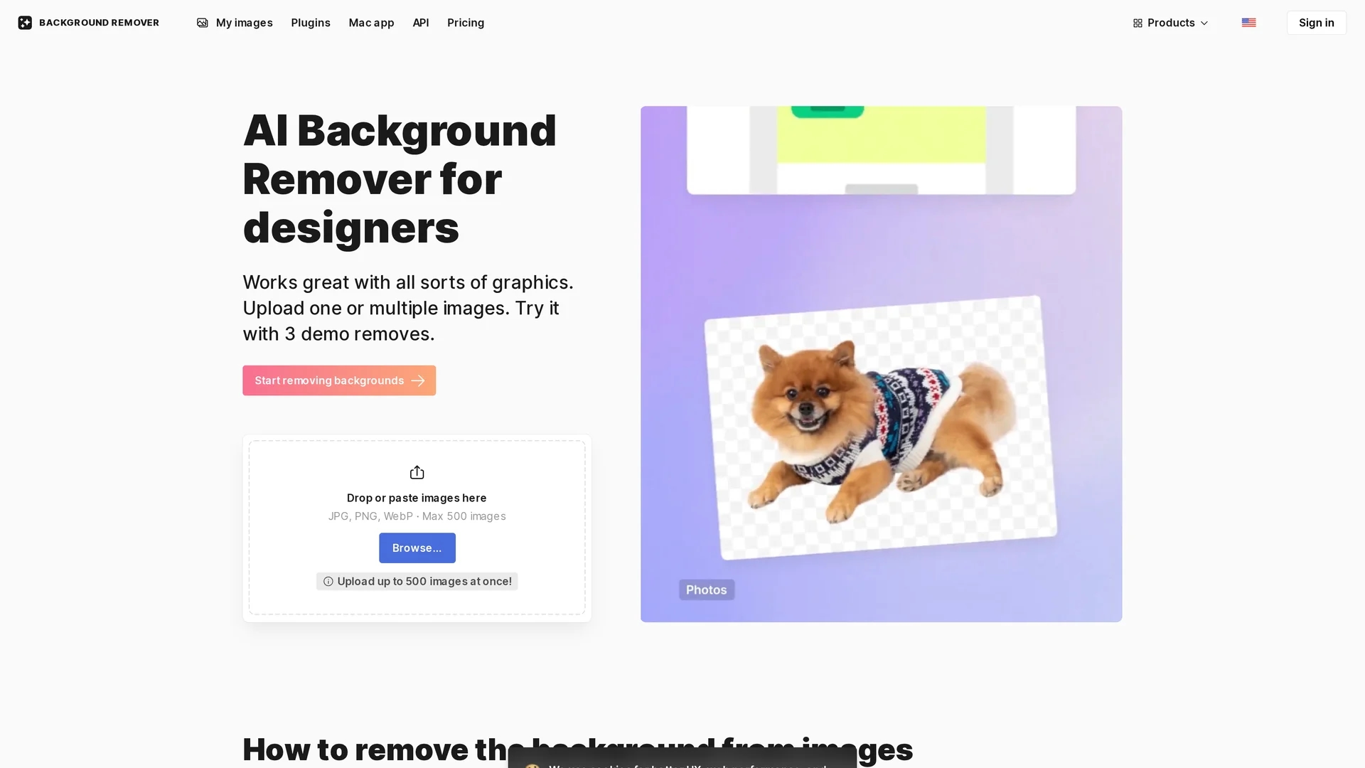 background-remover homepage