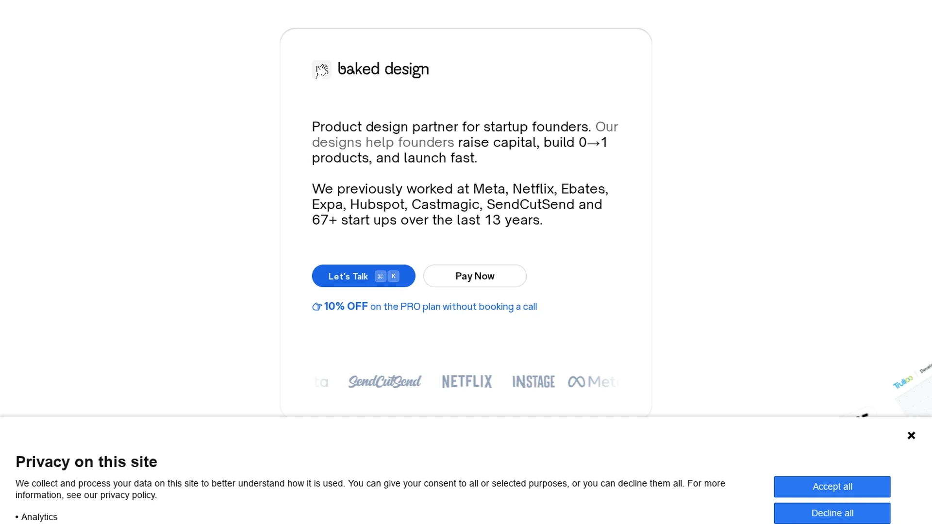 baked-design-studio homepage