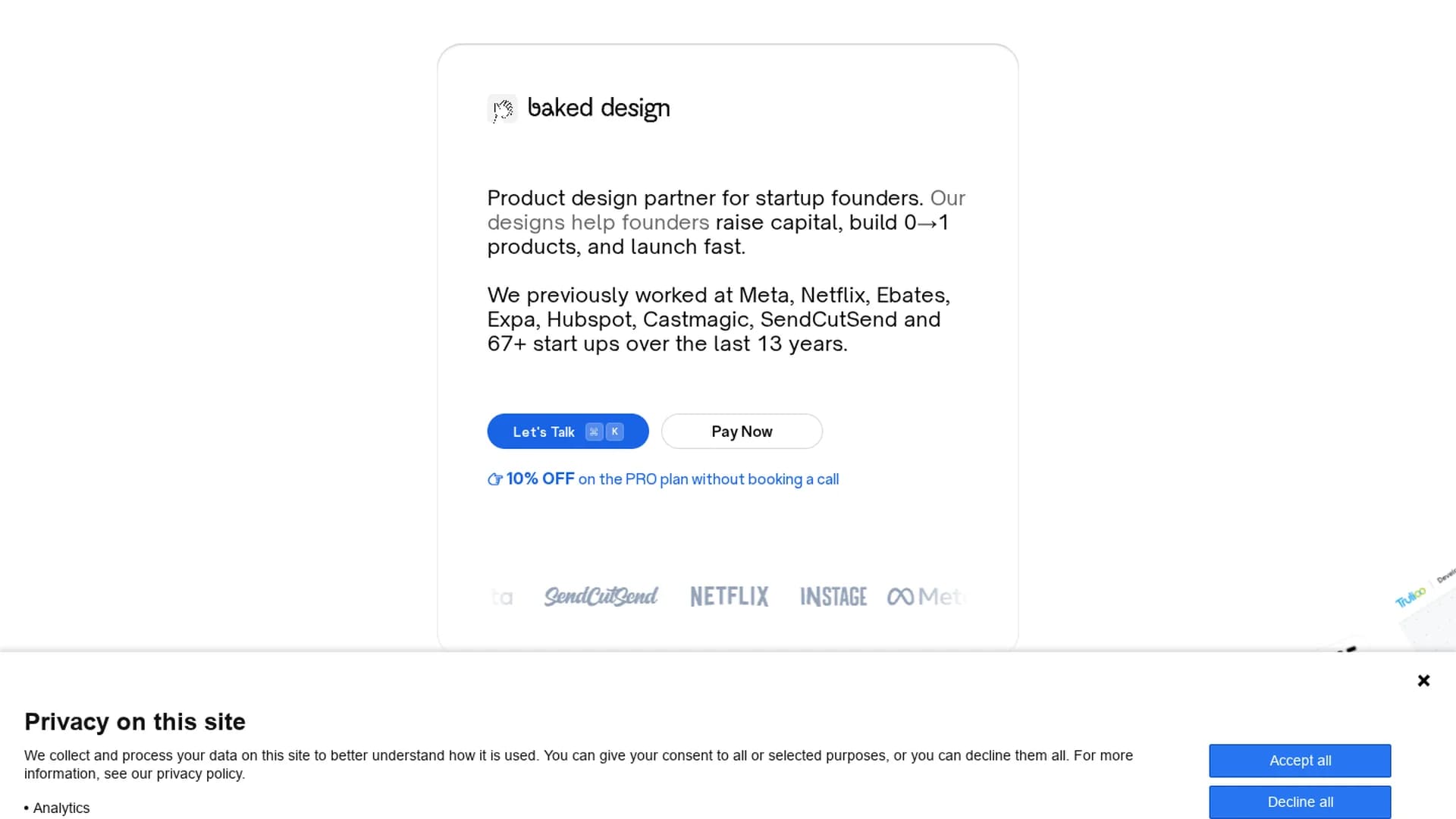 baked-design-studio homepage
