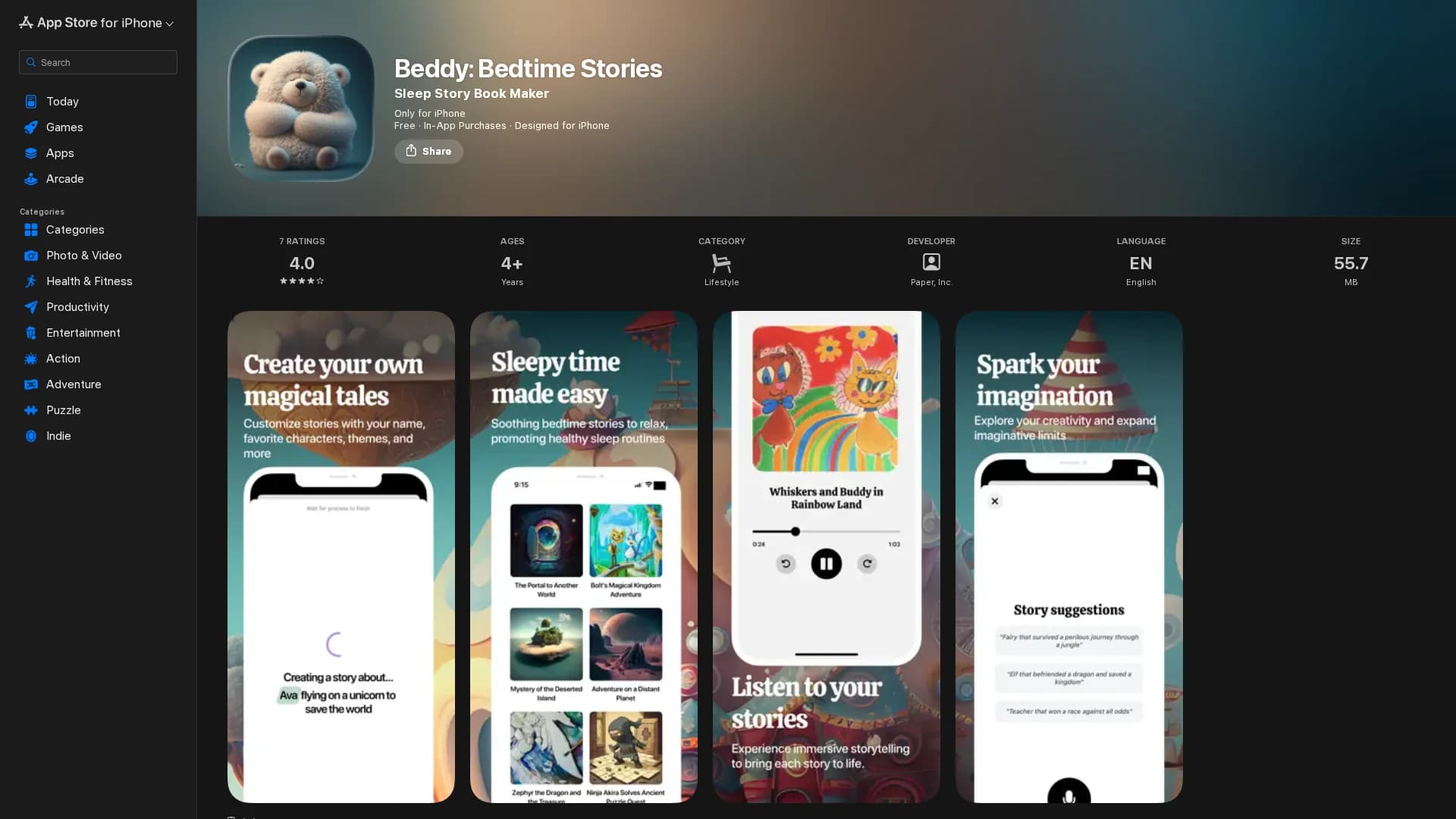 beddy-bedtime-stories-for-kids homepage