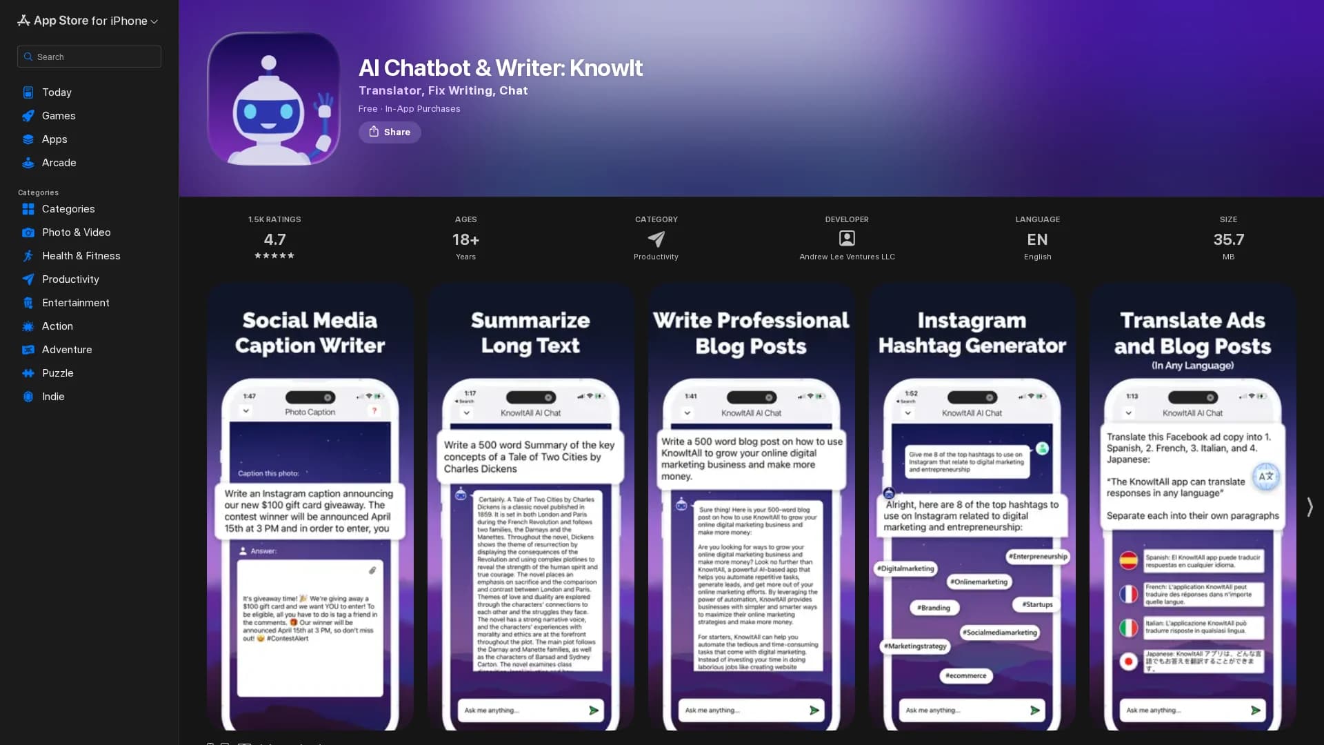 best-chatgpt-ios-app-knowitall-ai-chat homepage
