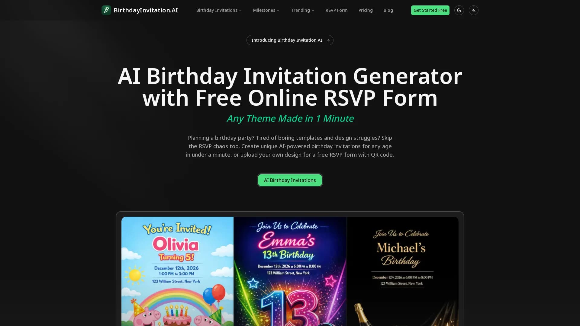 birthday-invitation-ai homepage