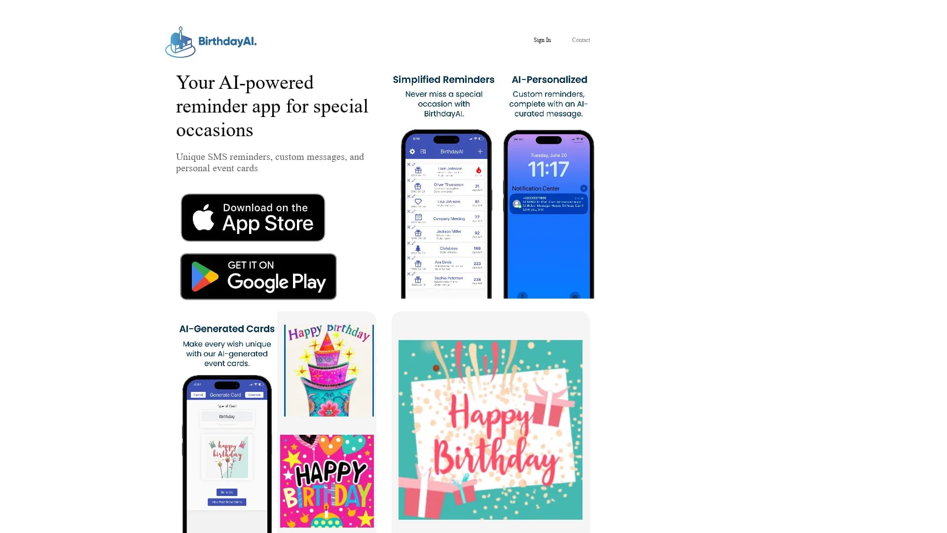 birthdayai homepage