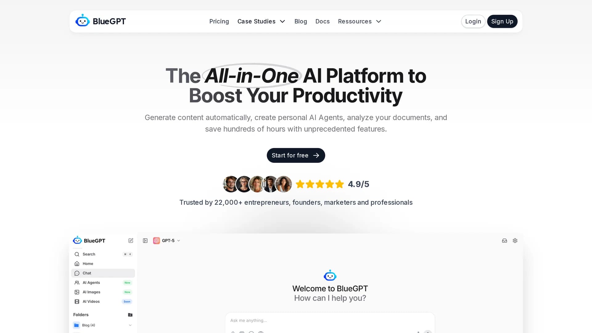 bluegpt homepage