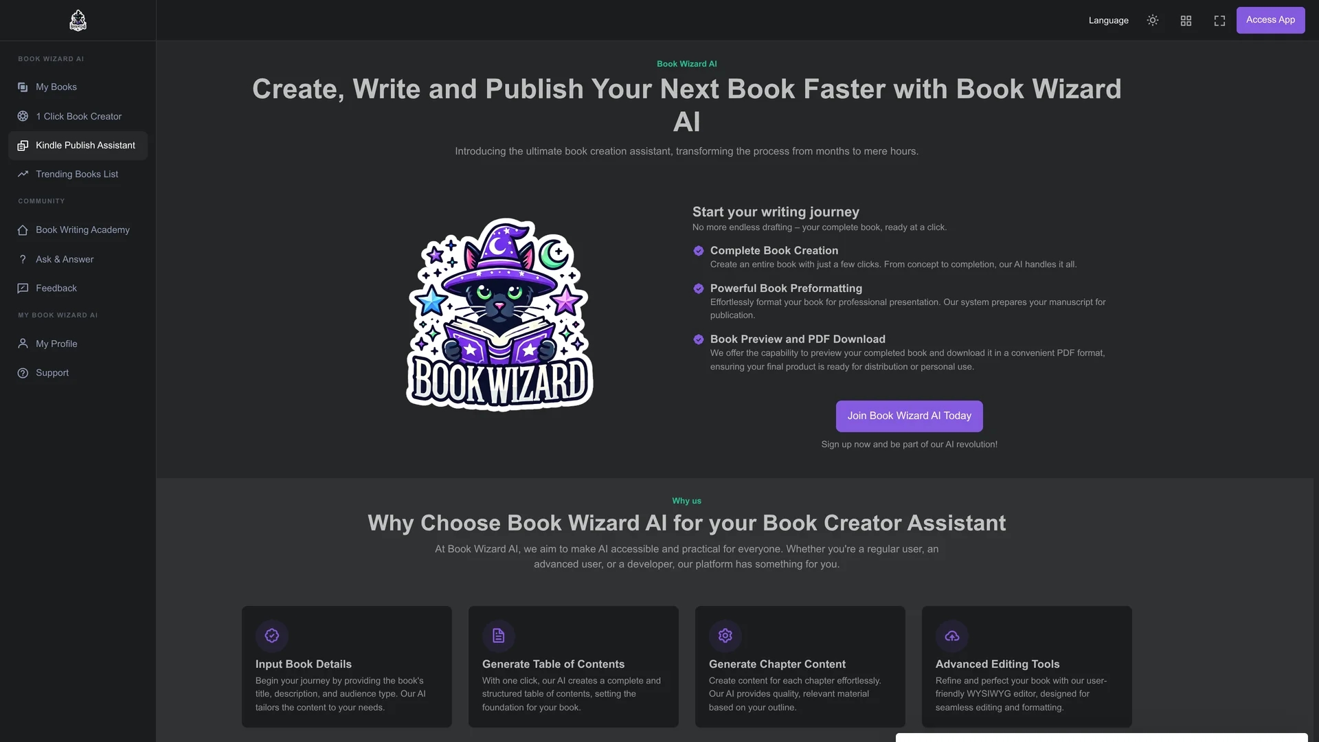 book-wizard-ai homepage