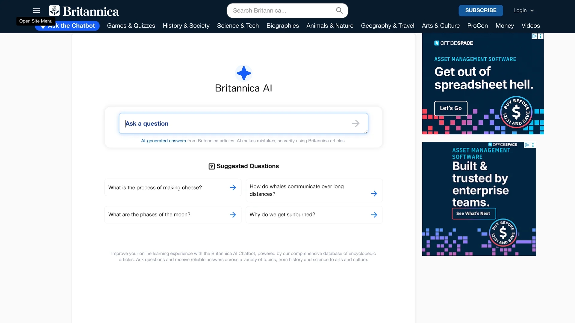 britannica-ai-chatbot homepage