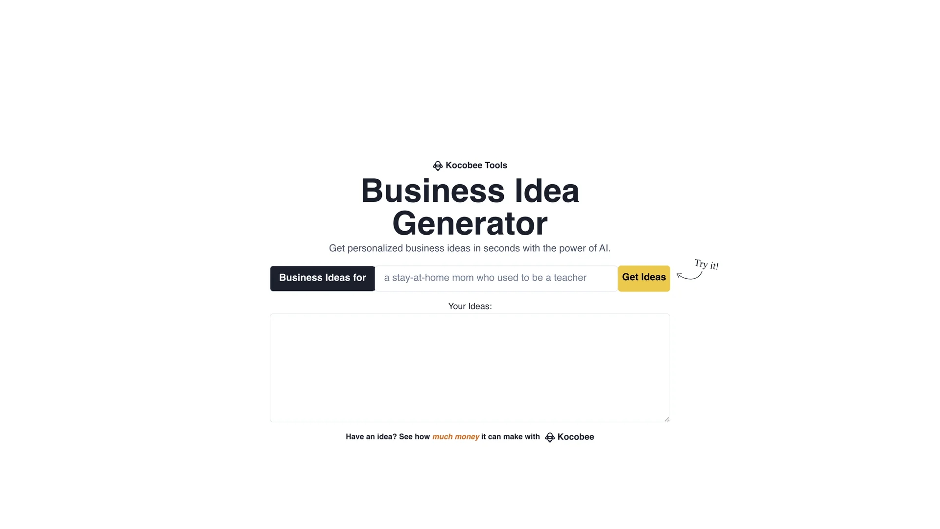 business-idea-generator homepage