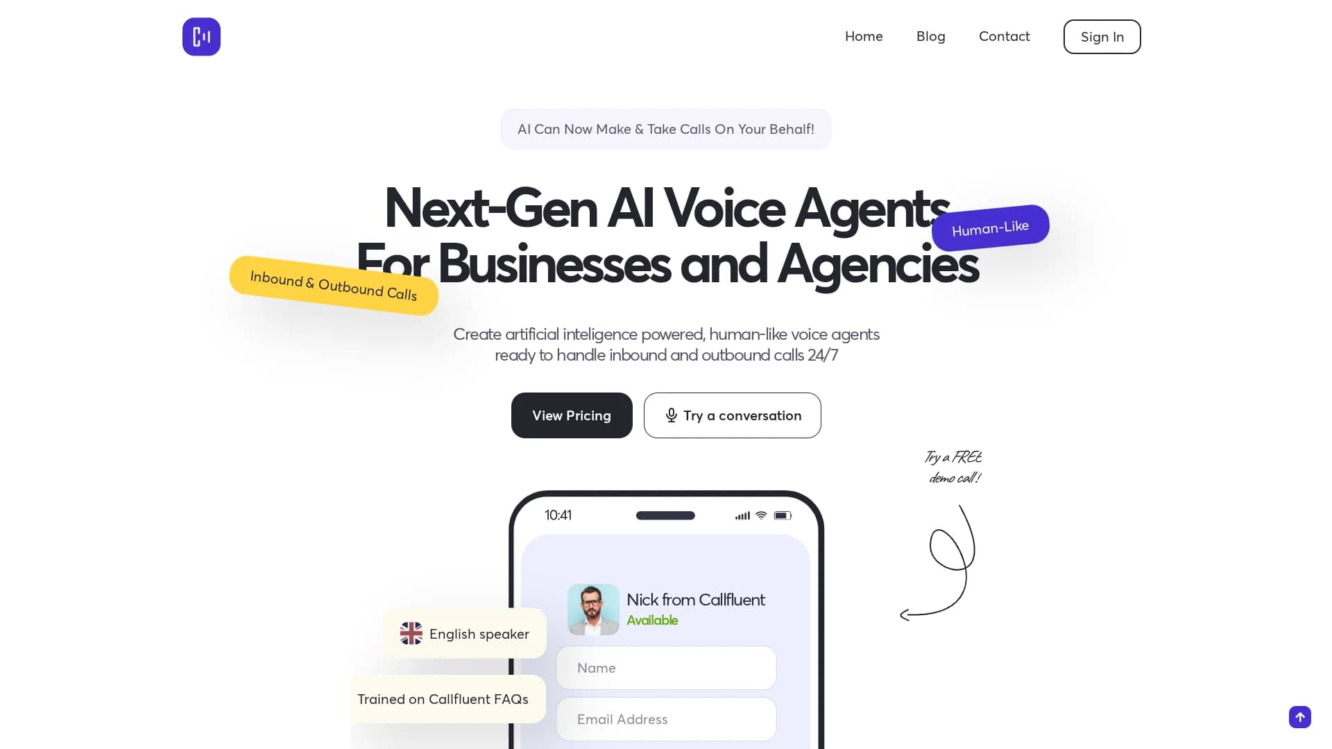 callfluent-ai homepage