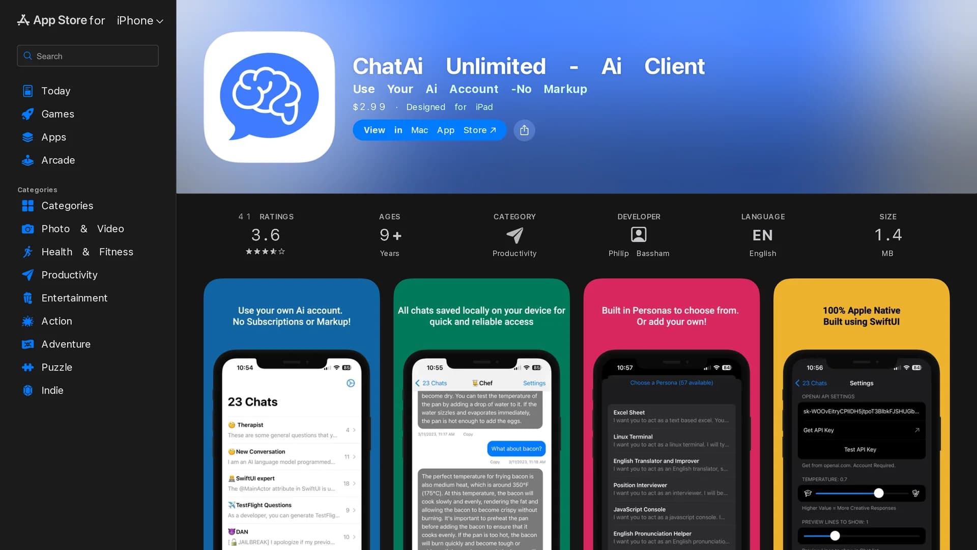chatai-unlimited-native-chatgpt-client homepage