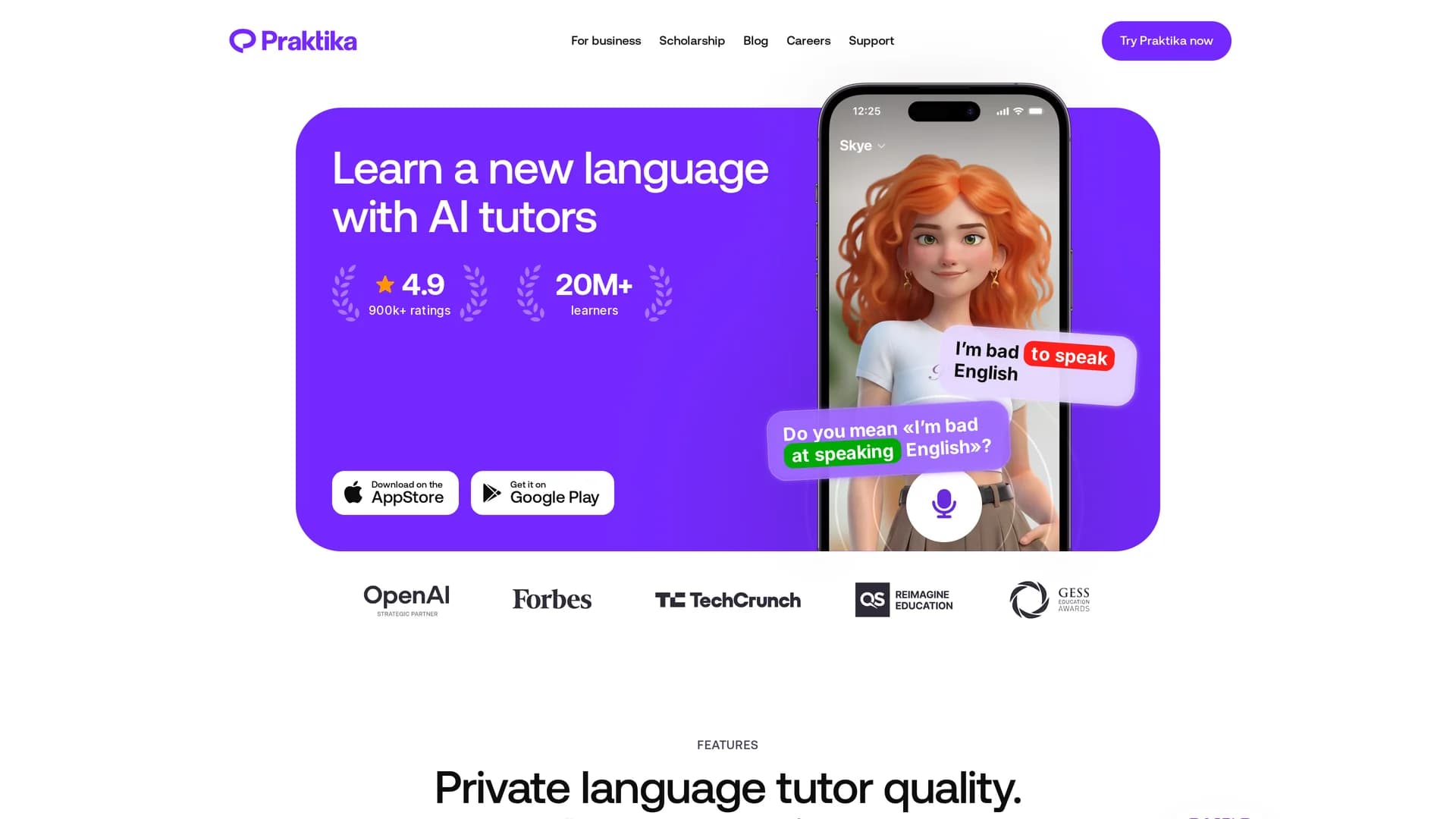 chatgpt-english-praktika-app homepage
