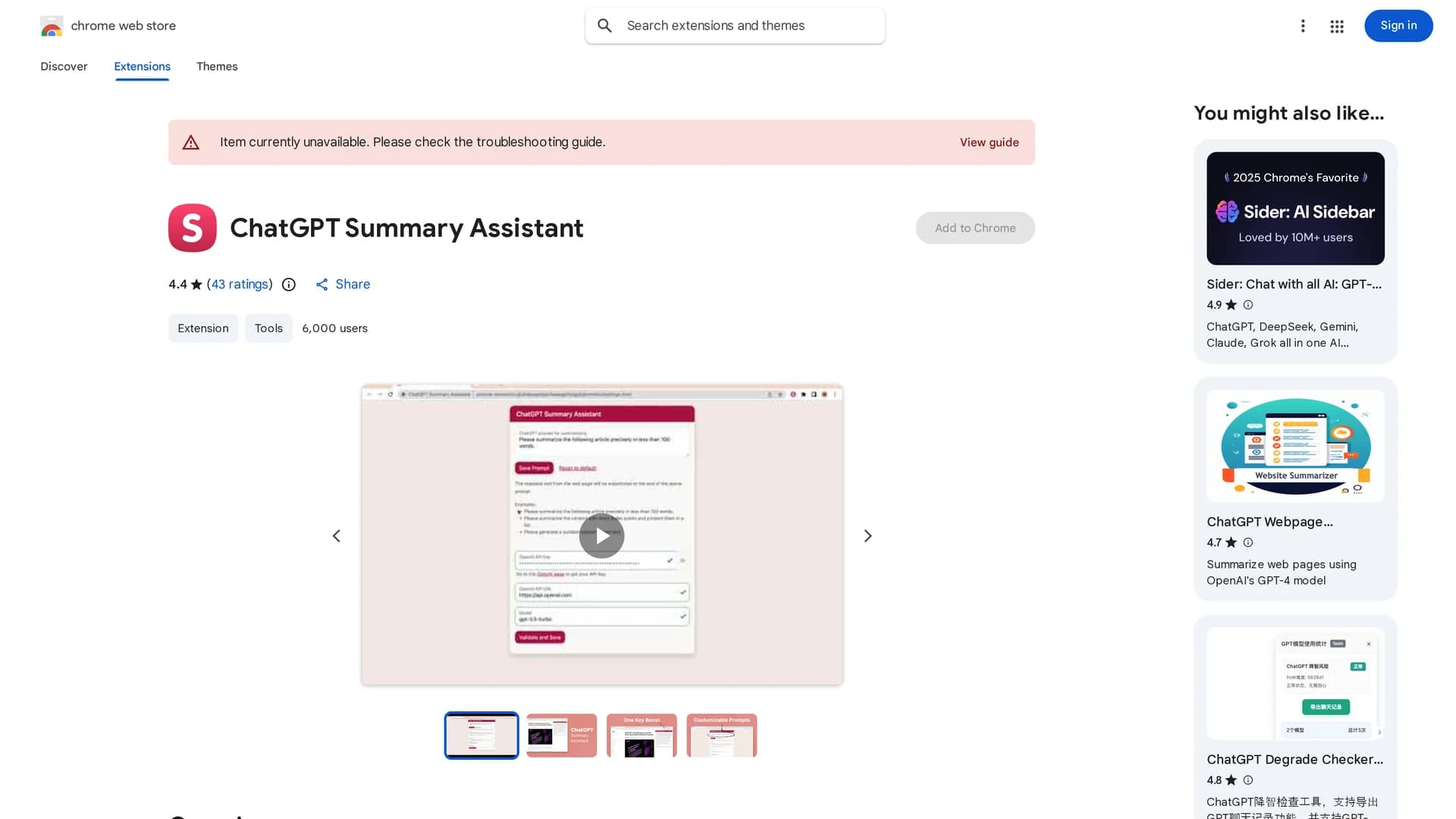 chatgpt-summary-assistant homepage