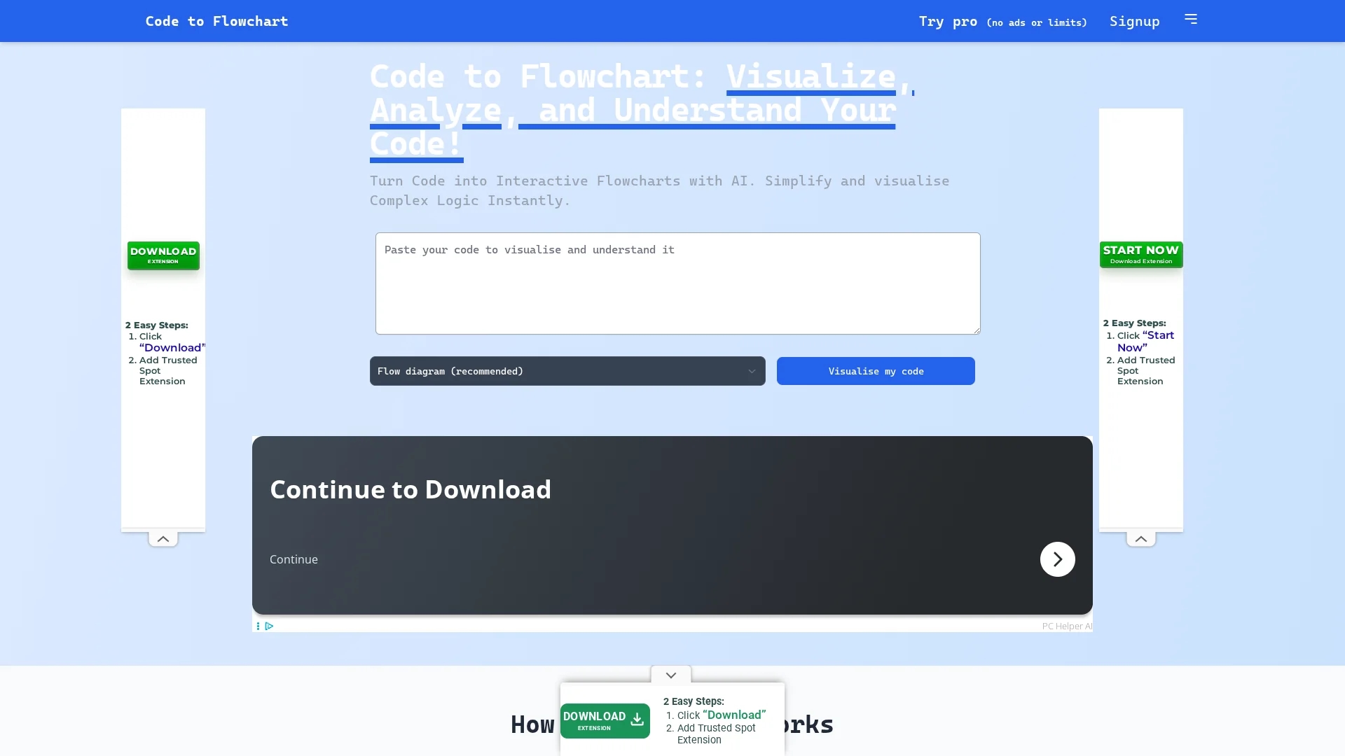 code-to-flow-visualize-your-code homepage